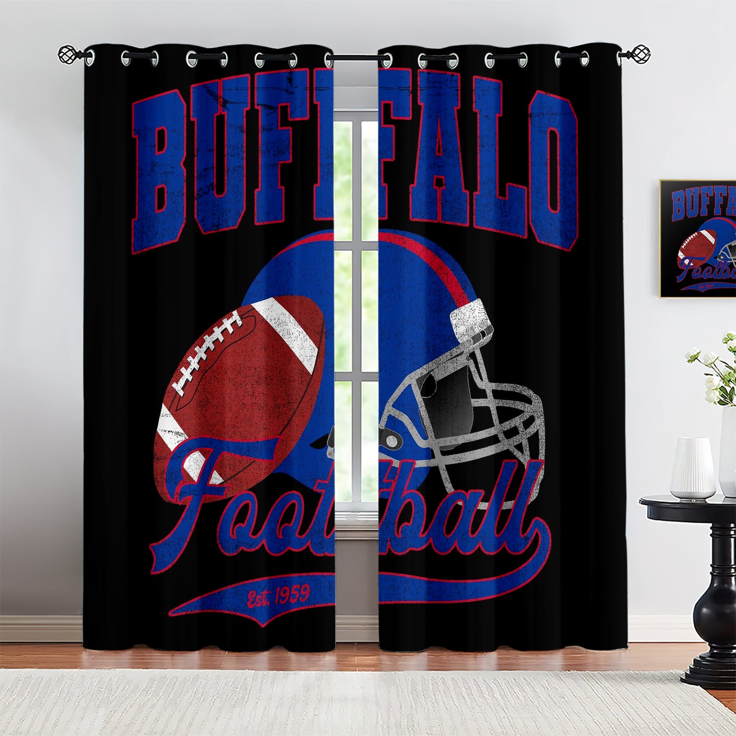 Buffalo Bills Blackout Curtains Drapes For Window Treatment Set