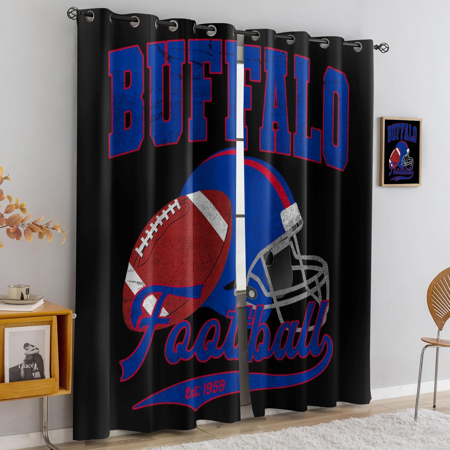 Buffalo Bills Blackout Curtains Drapes For Window Treatment Set