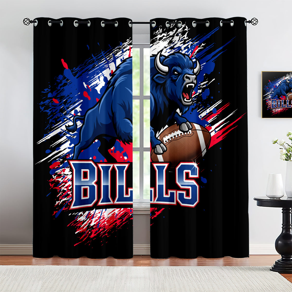 Buffalo Bills Blackout Curtains Drapes For Window Treatment Set