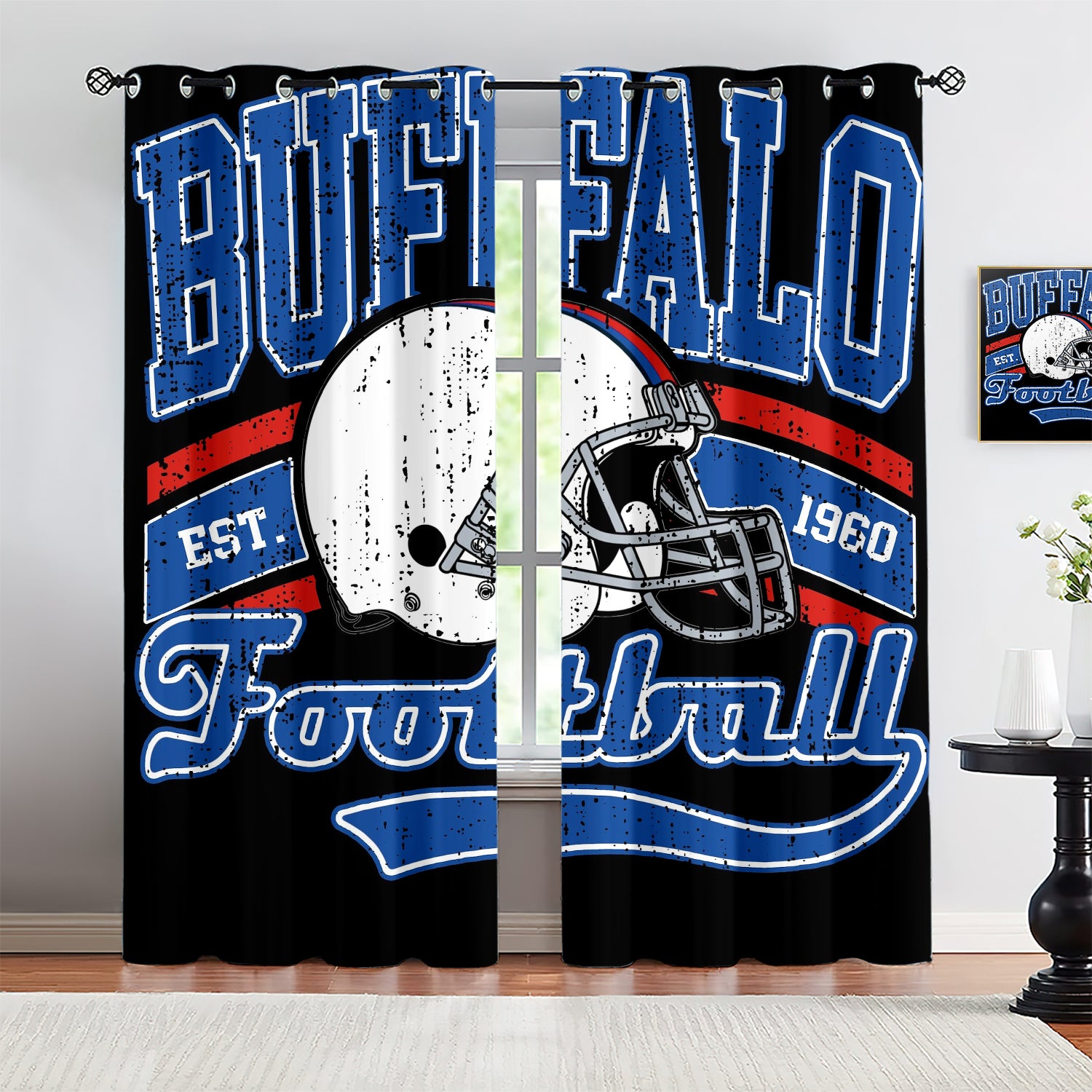 Buffalo Bills Blackout Curtains Drapes For Window Treatment Set