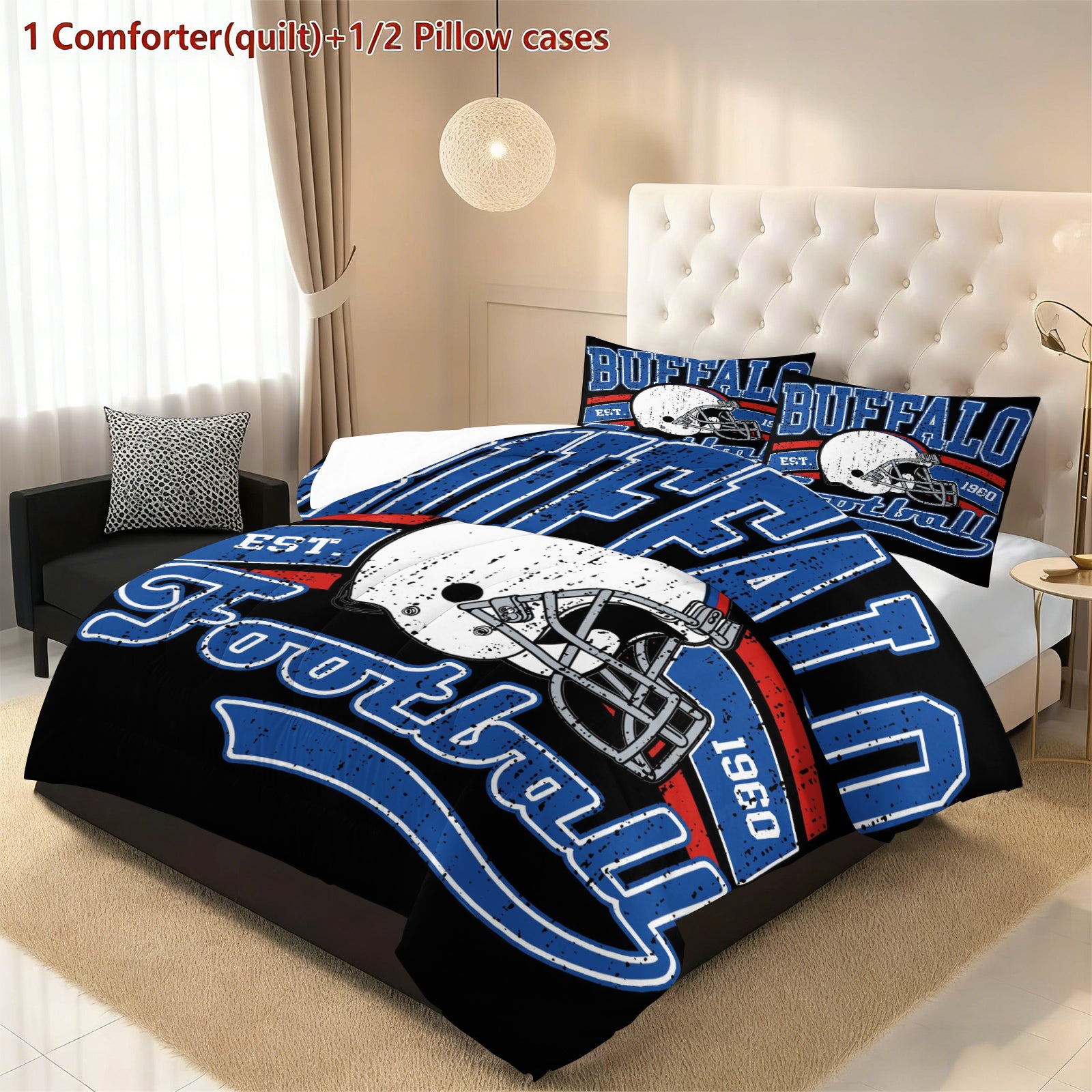 Buffalo Bills Comforter Pillowcase Sets Blanket All Season Reversible Quilted Duvet