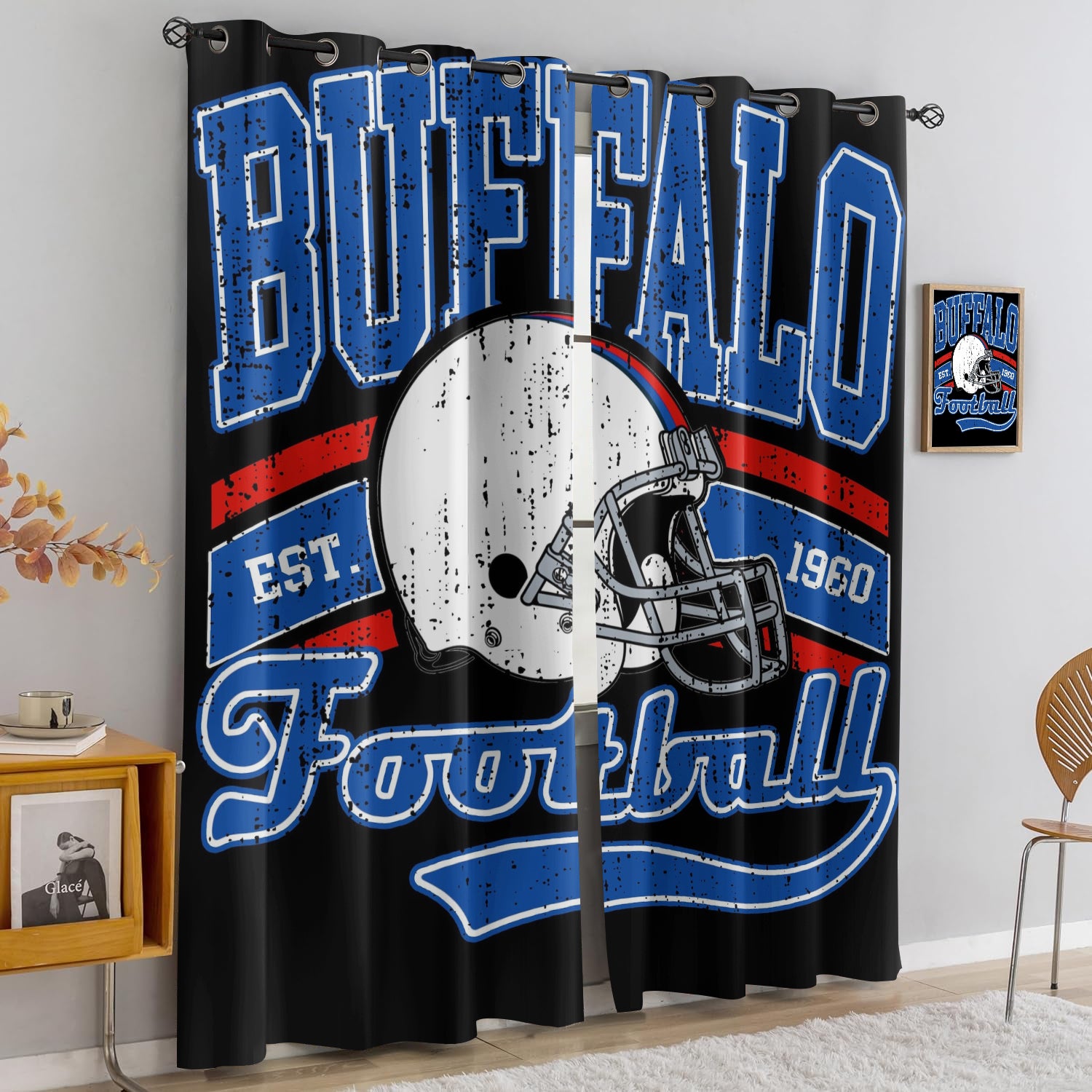 Buffalo Bills Blackout Curtains Drapes For Window Treatment Set