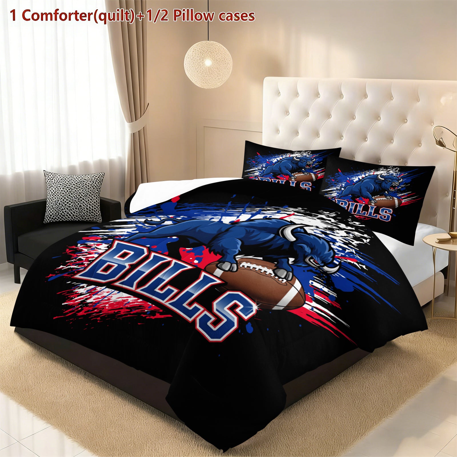 Buffalo Bills Comforter Pillowcase Sets Blanket All Season Reversible Quilted Duvet