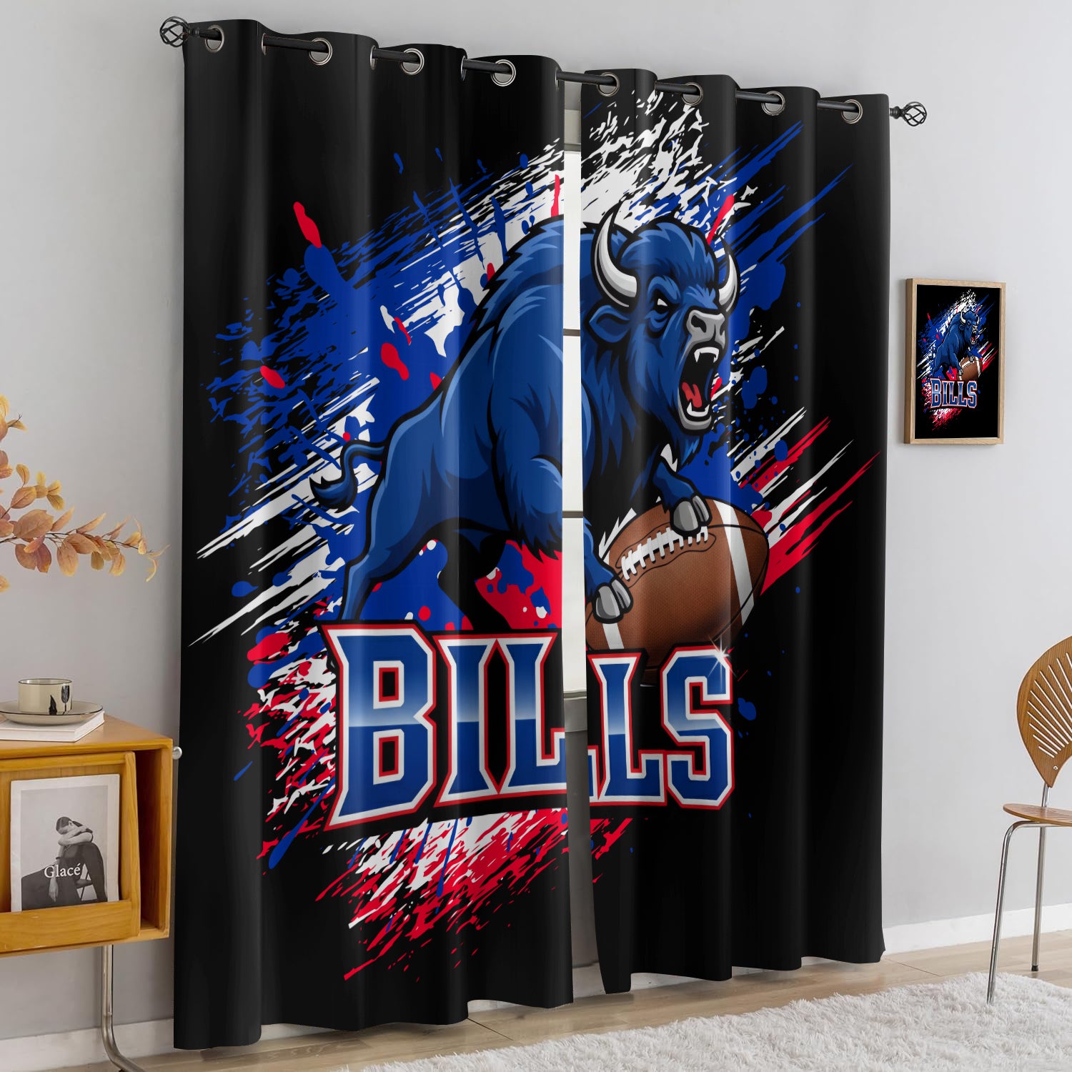 Buffalo Bills Blackout Curtains Drapes For Window Treatment Set