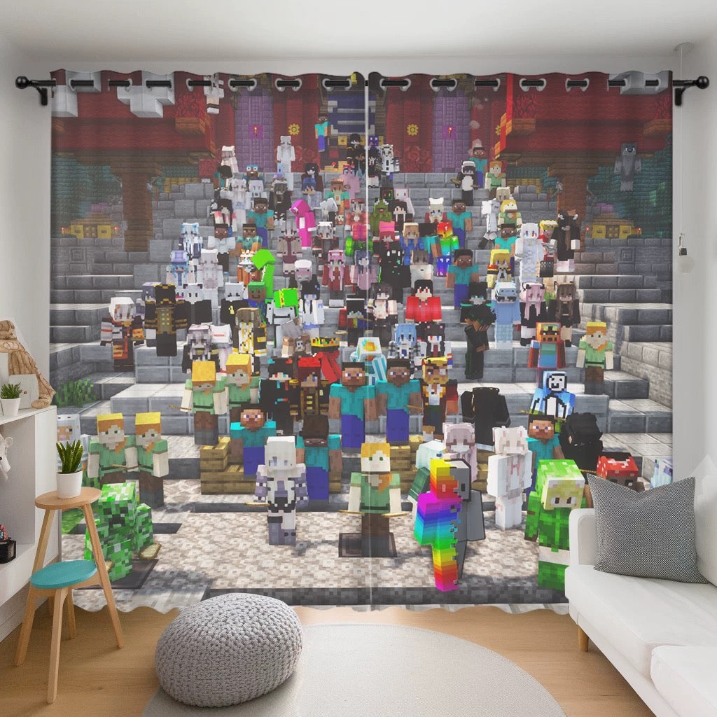 Game Minecraft Blackout Curtains Drapes for Window Treatment Set