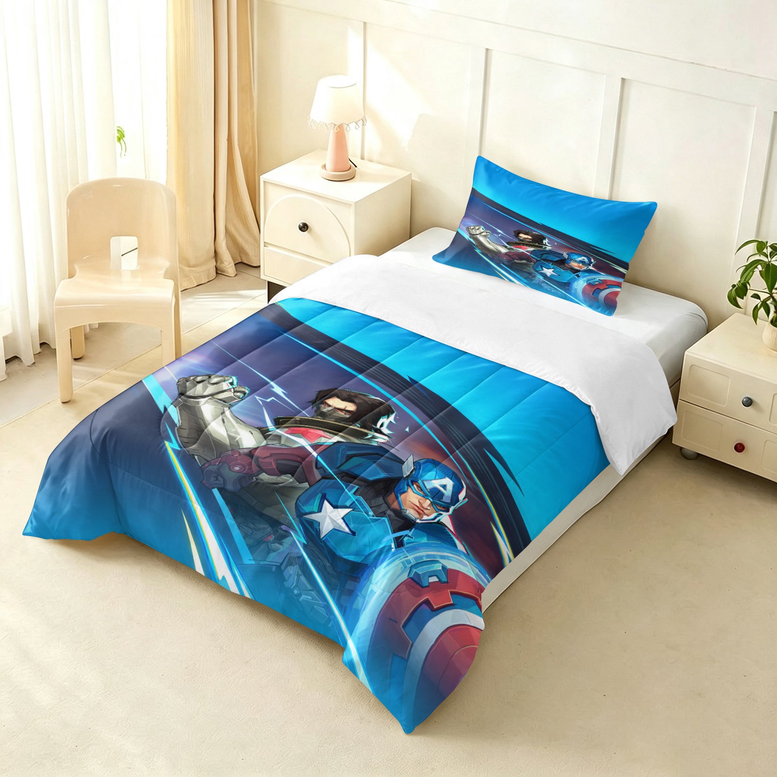 ‌Marvel Rivals Captain America Comforter Pillowcase Sets Blanket All Season Reversible Quilted Duvet