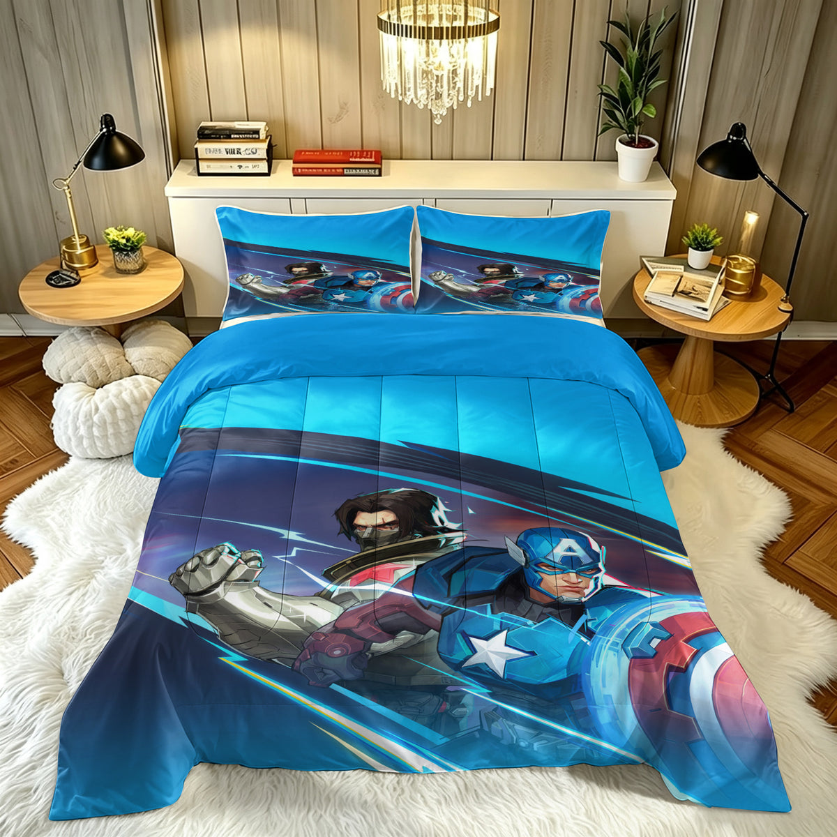 ‌Marvel Rivals Captain America Comforter Pillowcase Sets Blanket All Season Reversible Quilted Duvet