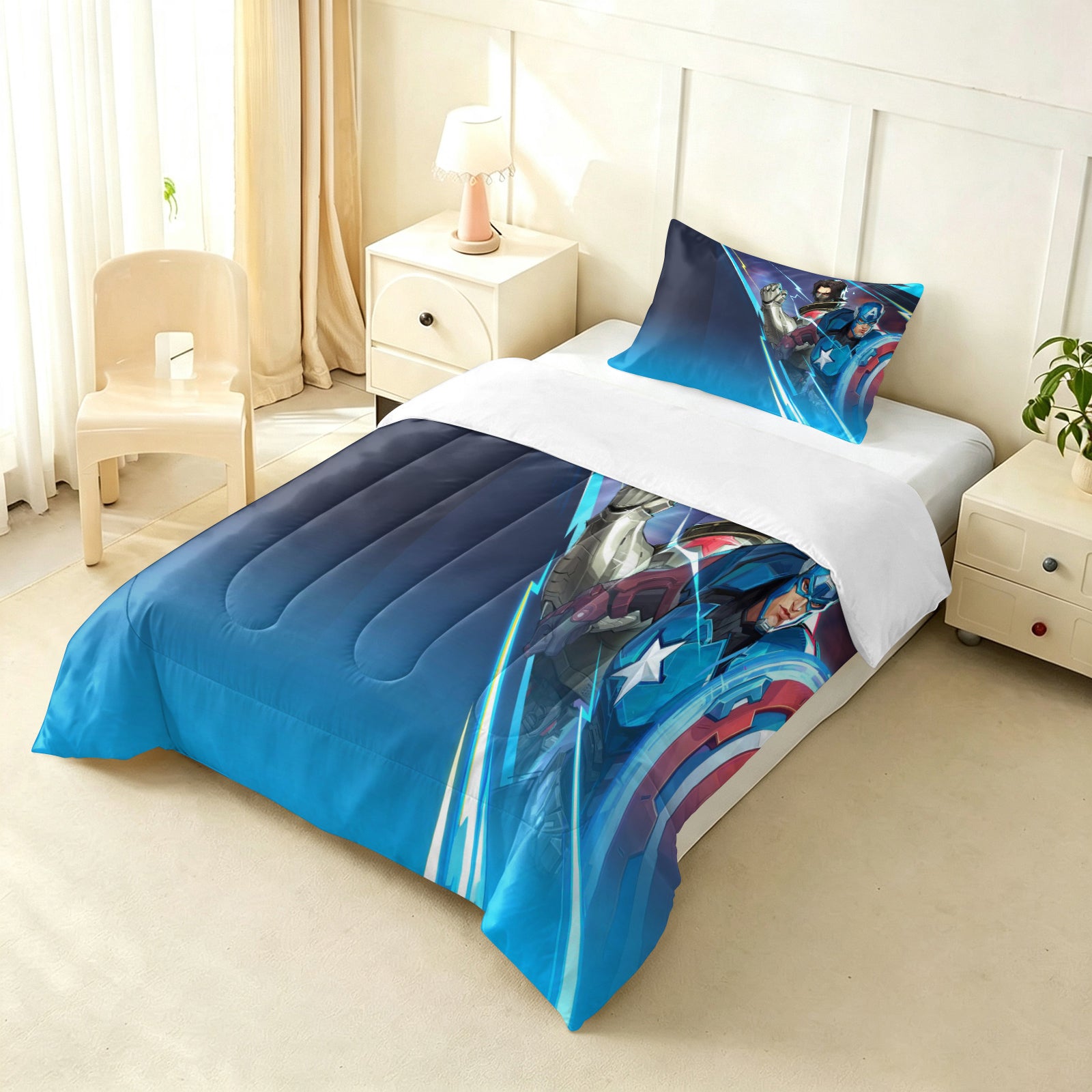 ‌Marvel Rivals Captain America Comforter Pillowcase Sets Blanket All Season Reversible Quilted Duvet