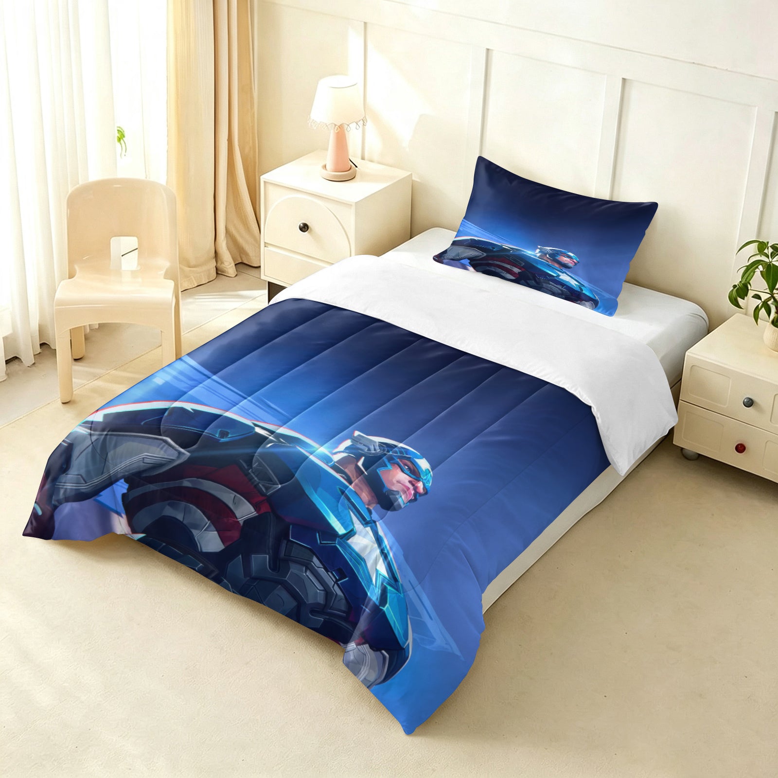 ‌Marvel Rivals Captain America Comforter Pillowcase Sets Blanket All Season Reversible Quilted Duvet
