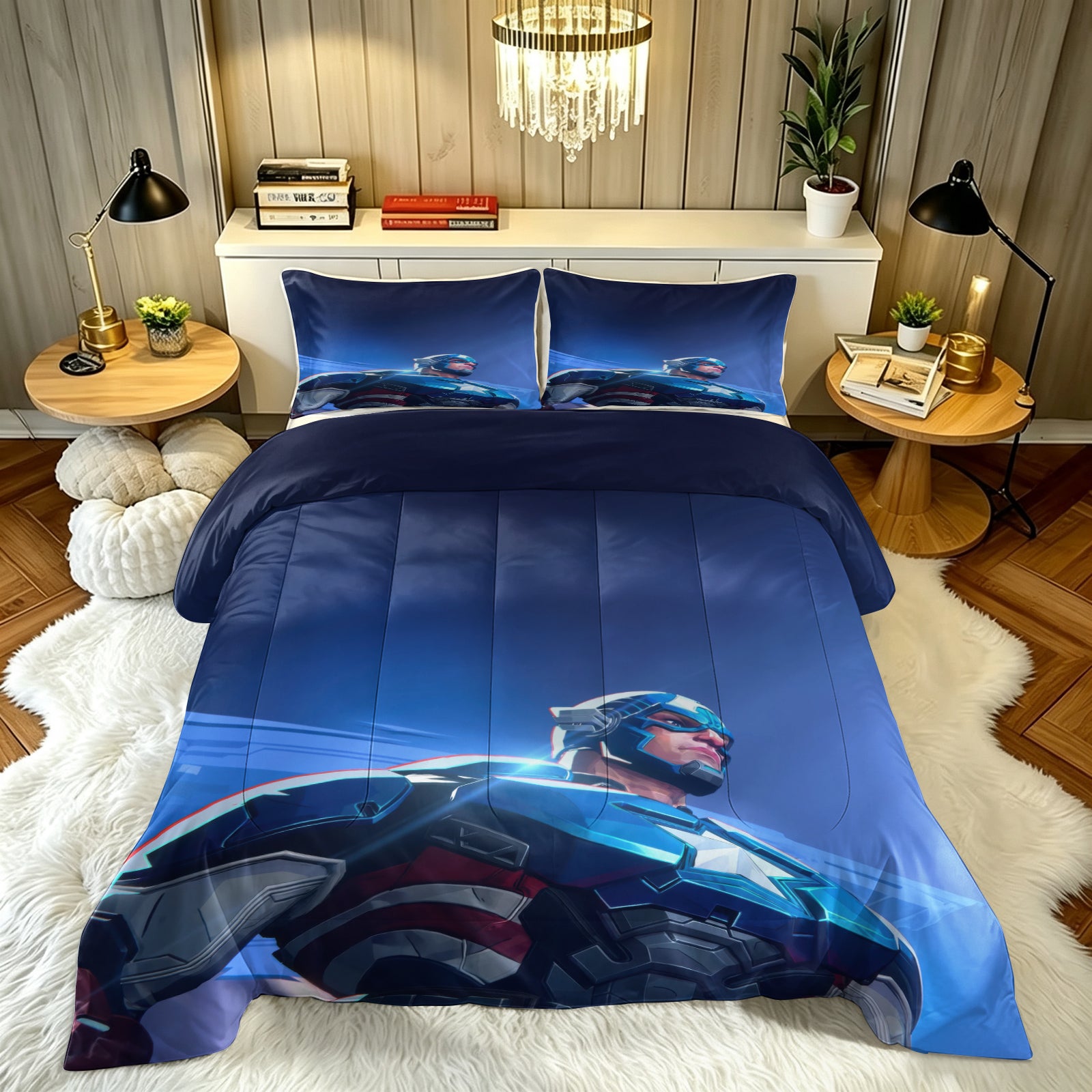 ‌Marvel Rivals Captain America Comforter Pillowcase Sets Blanket All Season Reversible Quilted Duvet