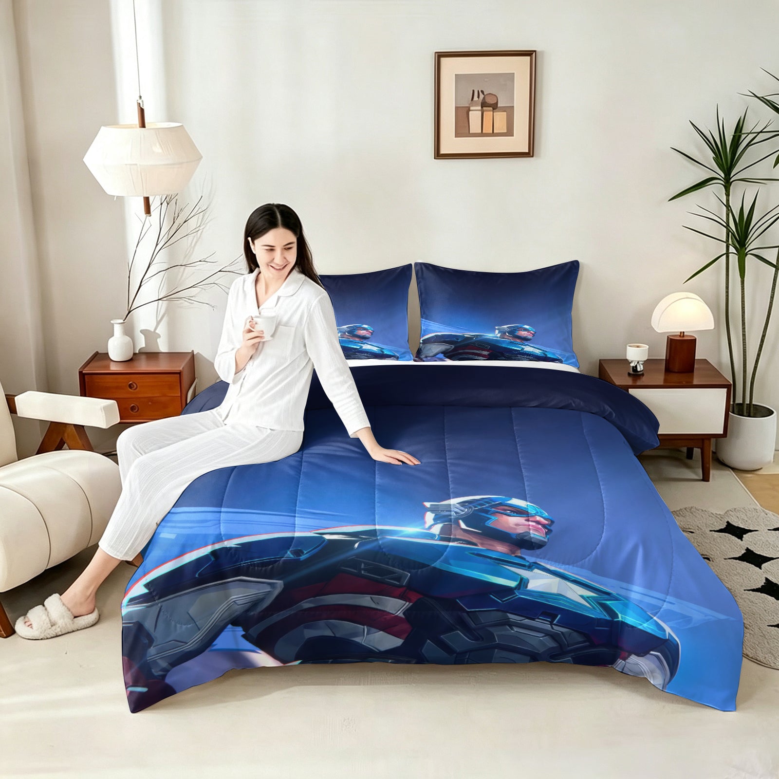 ‌Marvel Rivals Captain America Comforter Pillowcase Sets Blanket All Season Reversible Quilted Duvet