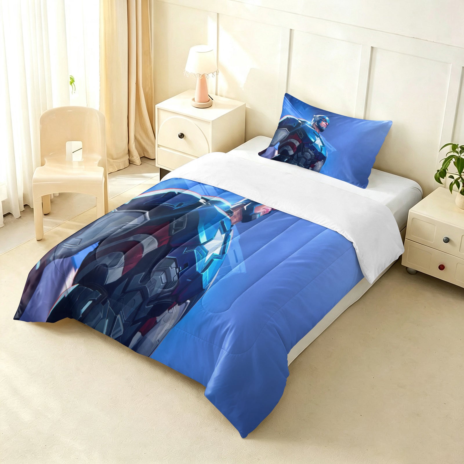 ‌Marvel Rivals Captain America Comforter Pillowcase Sets Blanket All Season Reversible Quilted Duvet