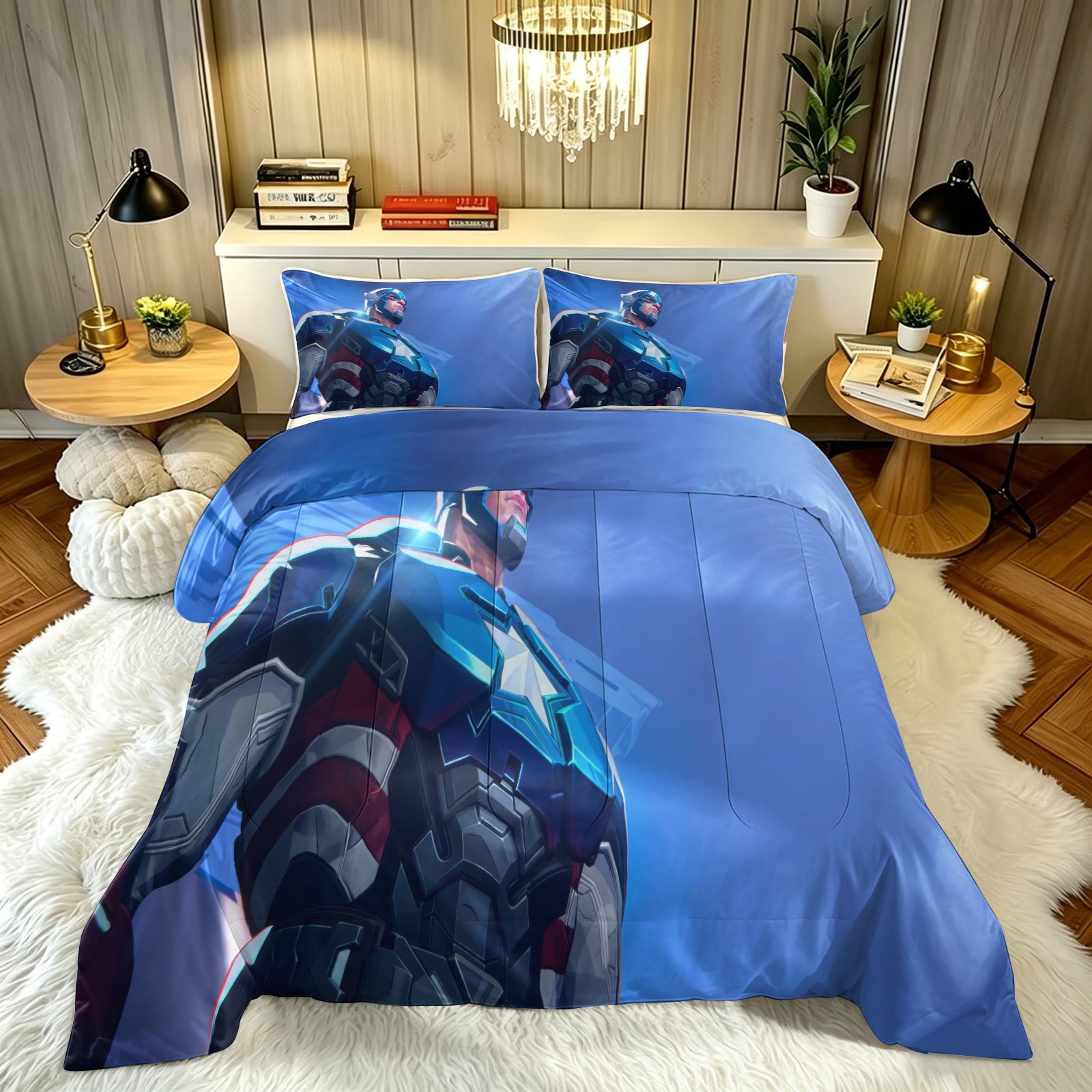 ‌Marvel Rivals Captain America Comforter Pillowcase Sets Blanket All Season Reversible Quilted Duvet