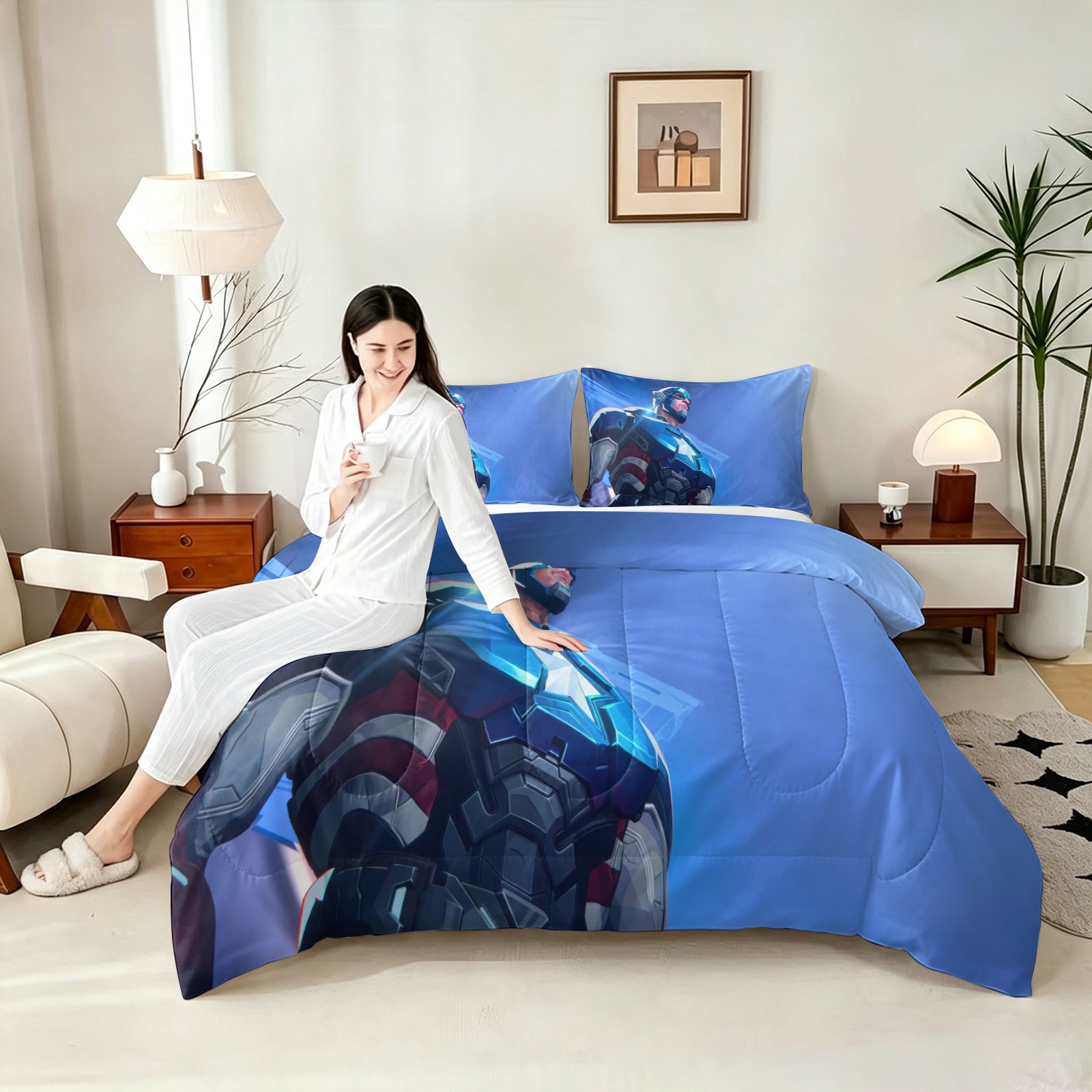 ‌Marvel Rivals Captain America Comforter Pillowcase Sets Blanket All Season Reversible Quilted Duvet