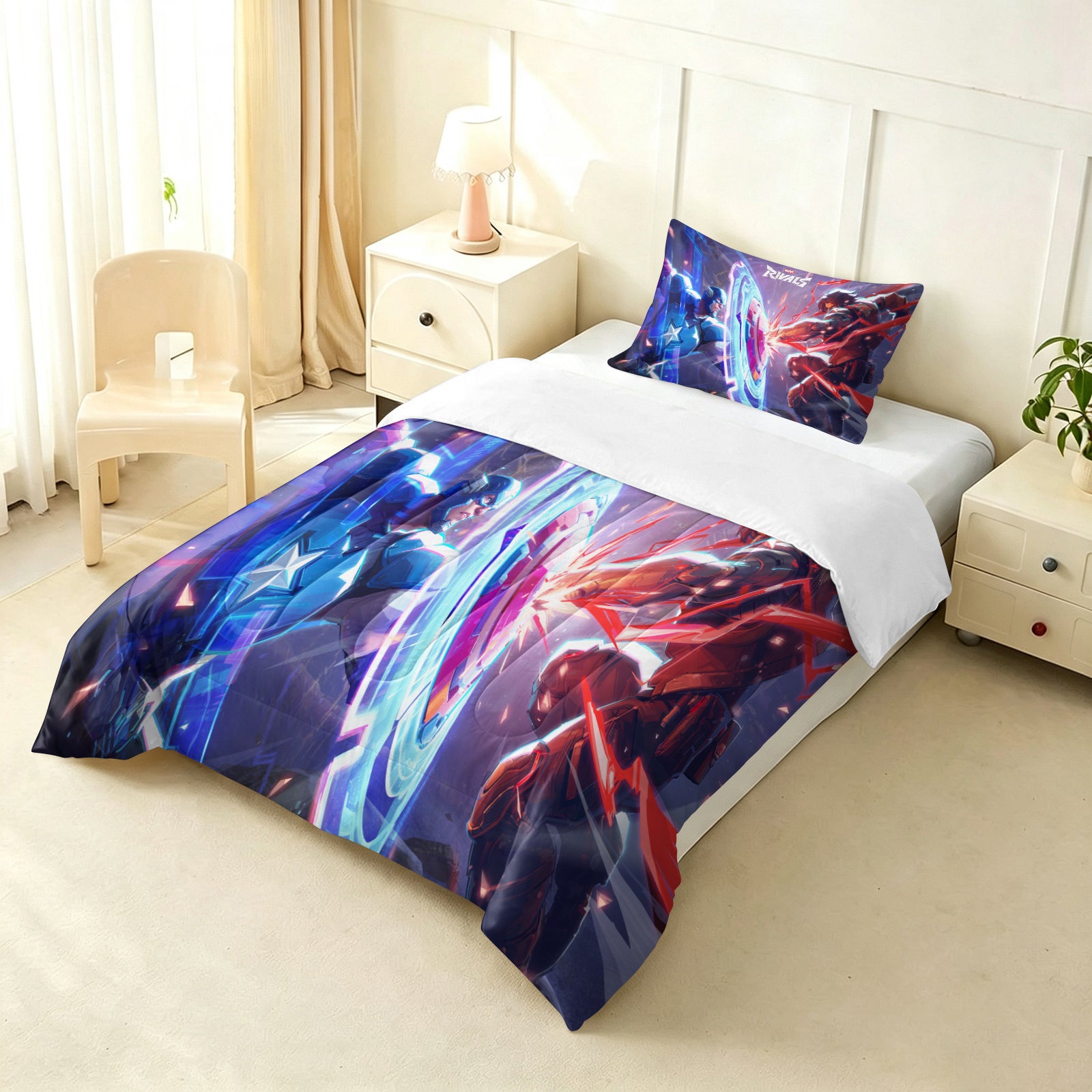 ‌Marvel Rivals Captain America Comforter Pillowcase Sets Blanket All Season Reversible Quilted Duvet
