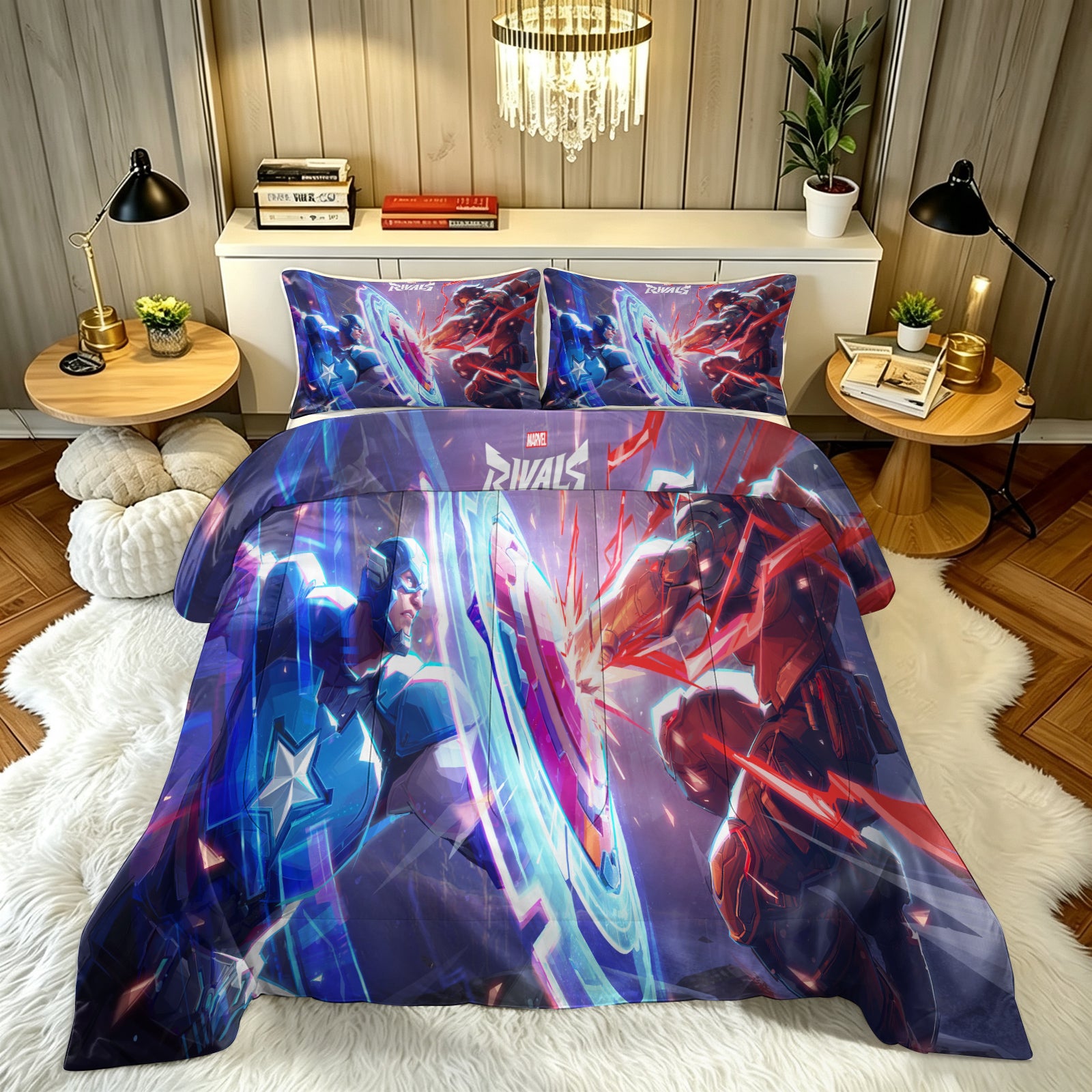 ‌Marvel Rivals Captain America Comforter Pillowcase Sets Blanket All Season Reversible Quilted Duvet