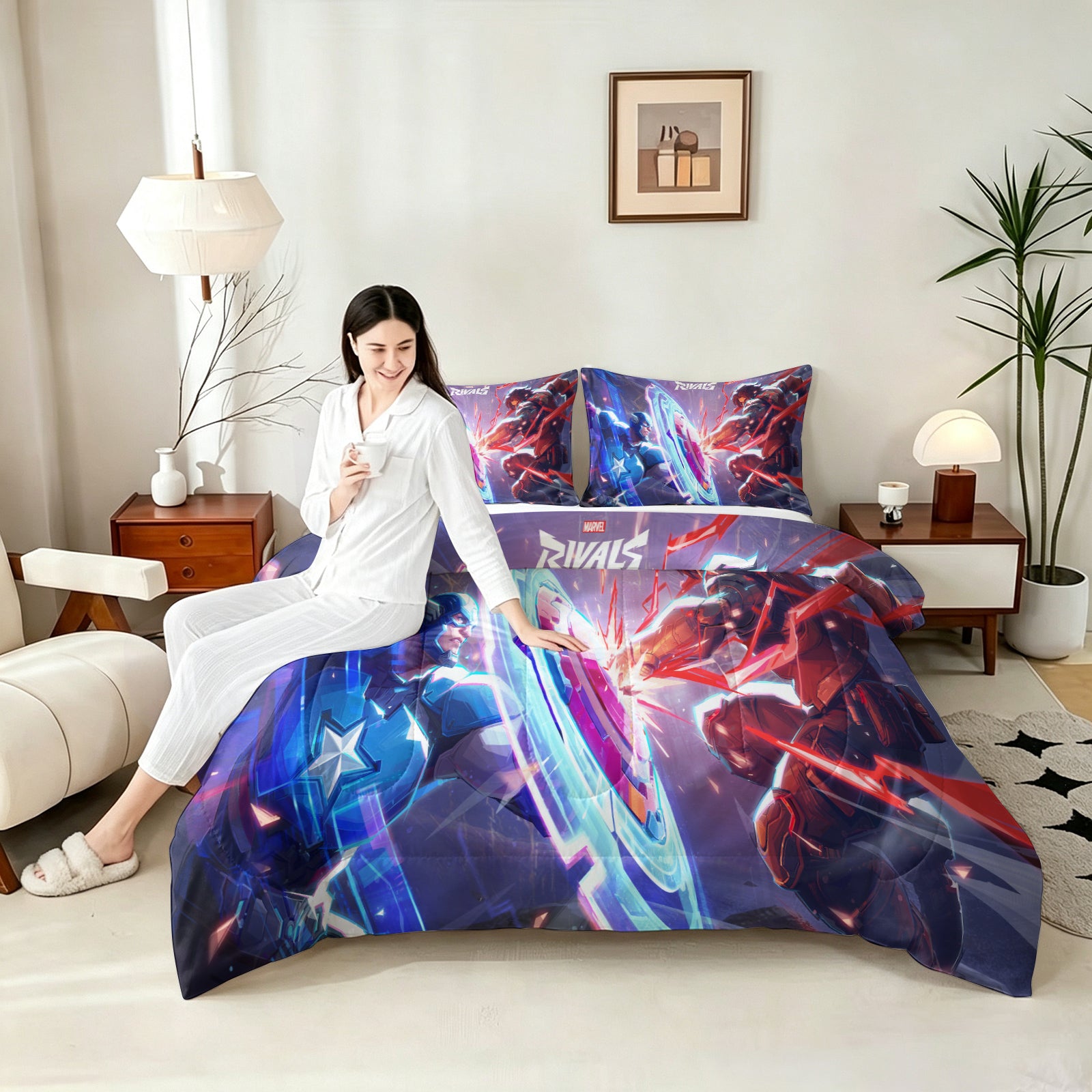 ‌Marvel Rivals Captain America Comforter Pillowcase Sets Blanket All Season Reversible Quilted Duvet