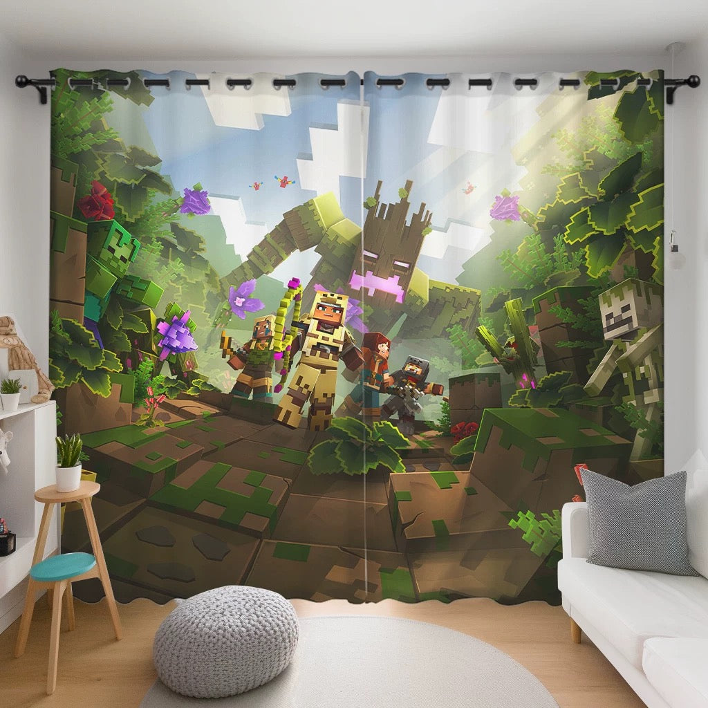 Game Minecraft Blackout Curtains Drapes for Window Treatment Set