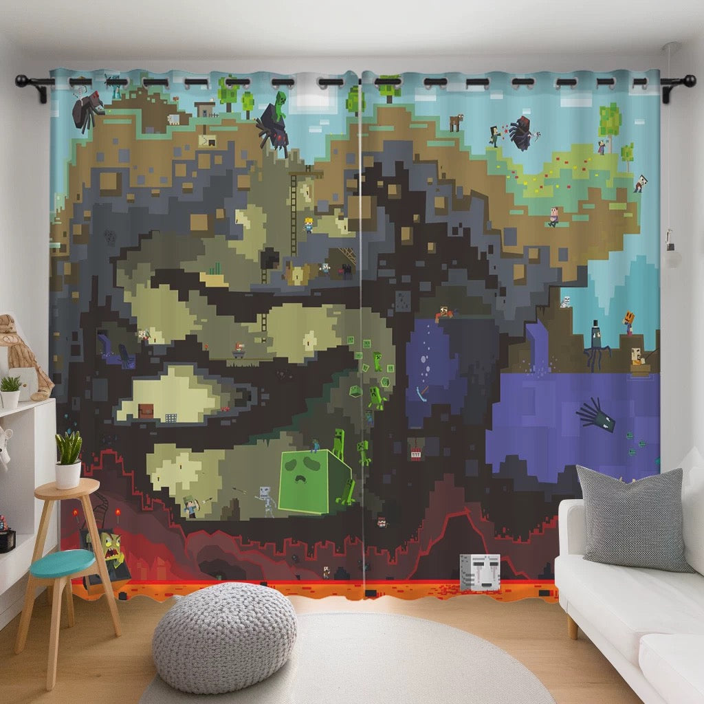 Minecraft Blackout Curtains Drapes for Window Treatment Set