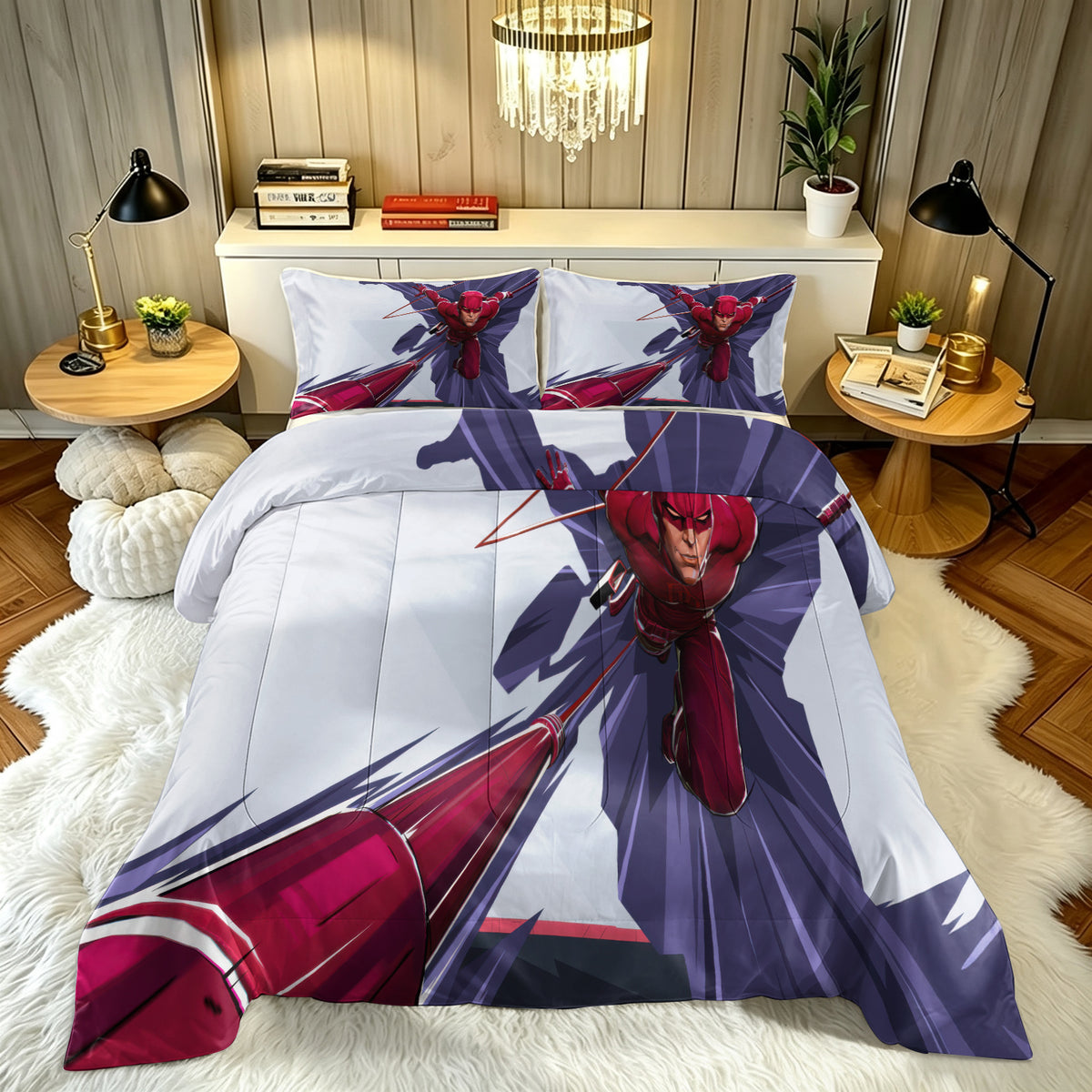 ‌Marvel Rivals Daredevil Comforter Pillowcase Sets Blanket All Season Reversible Quilted Duvet