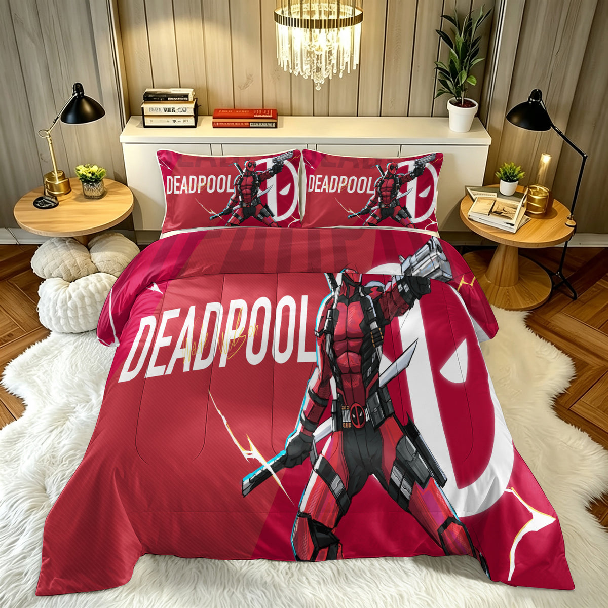 ‌Marvel Rivals Deadpool Comforter Pillowcase Sets Blanket All Season Reversible Quilted Duvet