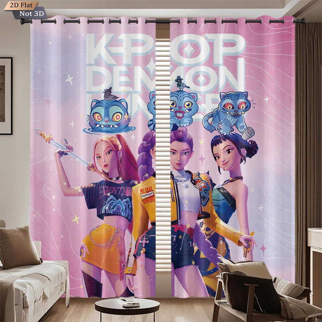 Kpop Demon Hunters Blackout Curtains Drapes for Window Treatment Set