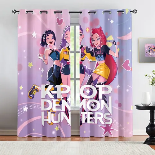 Kpop Demon Hunters Blackout Curtains Drapes for Window Treatment Set