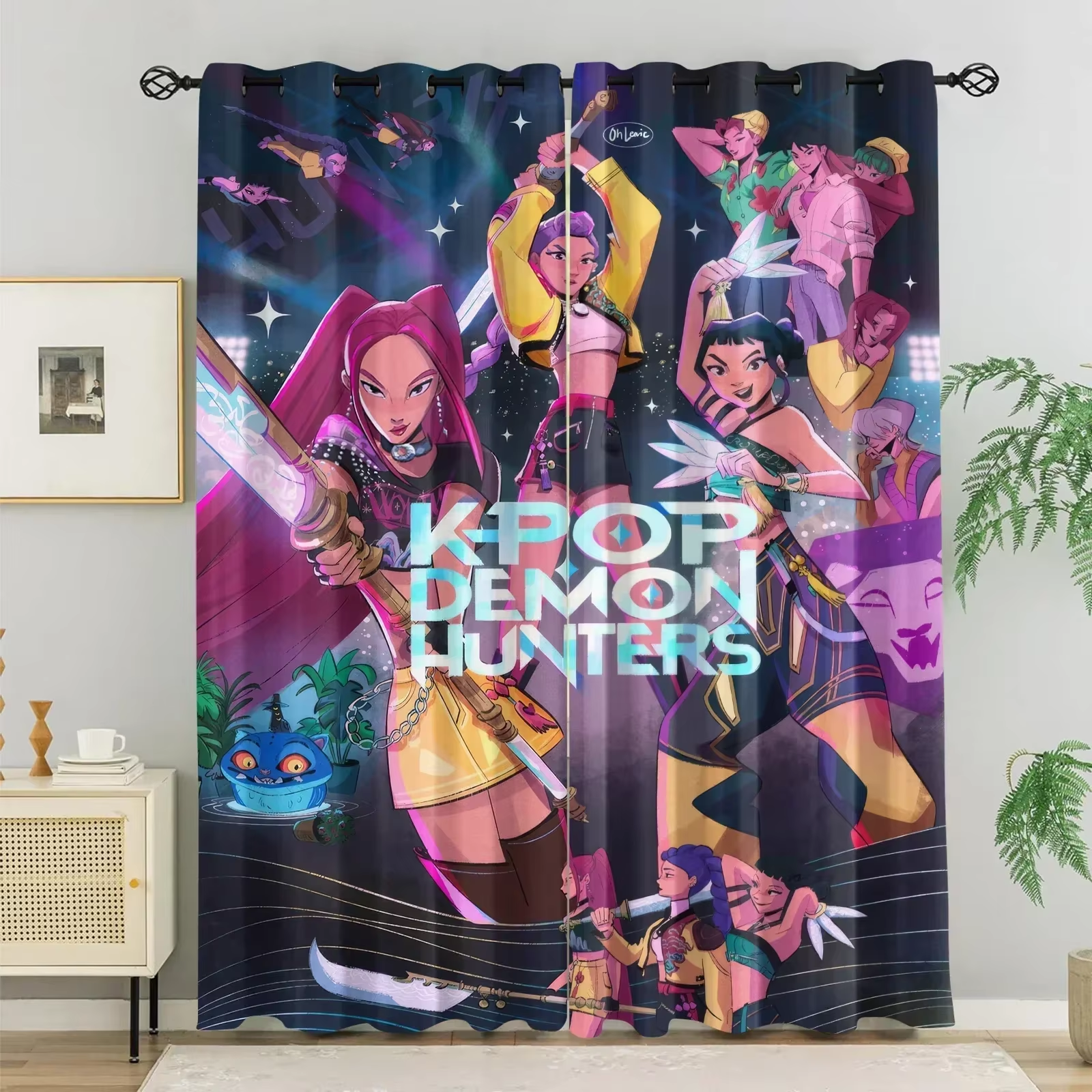 Kpop Demon Hunters Blackout Curtains Drapes for Window Treatment Set