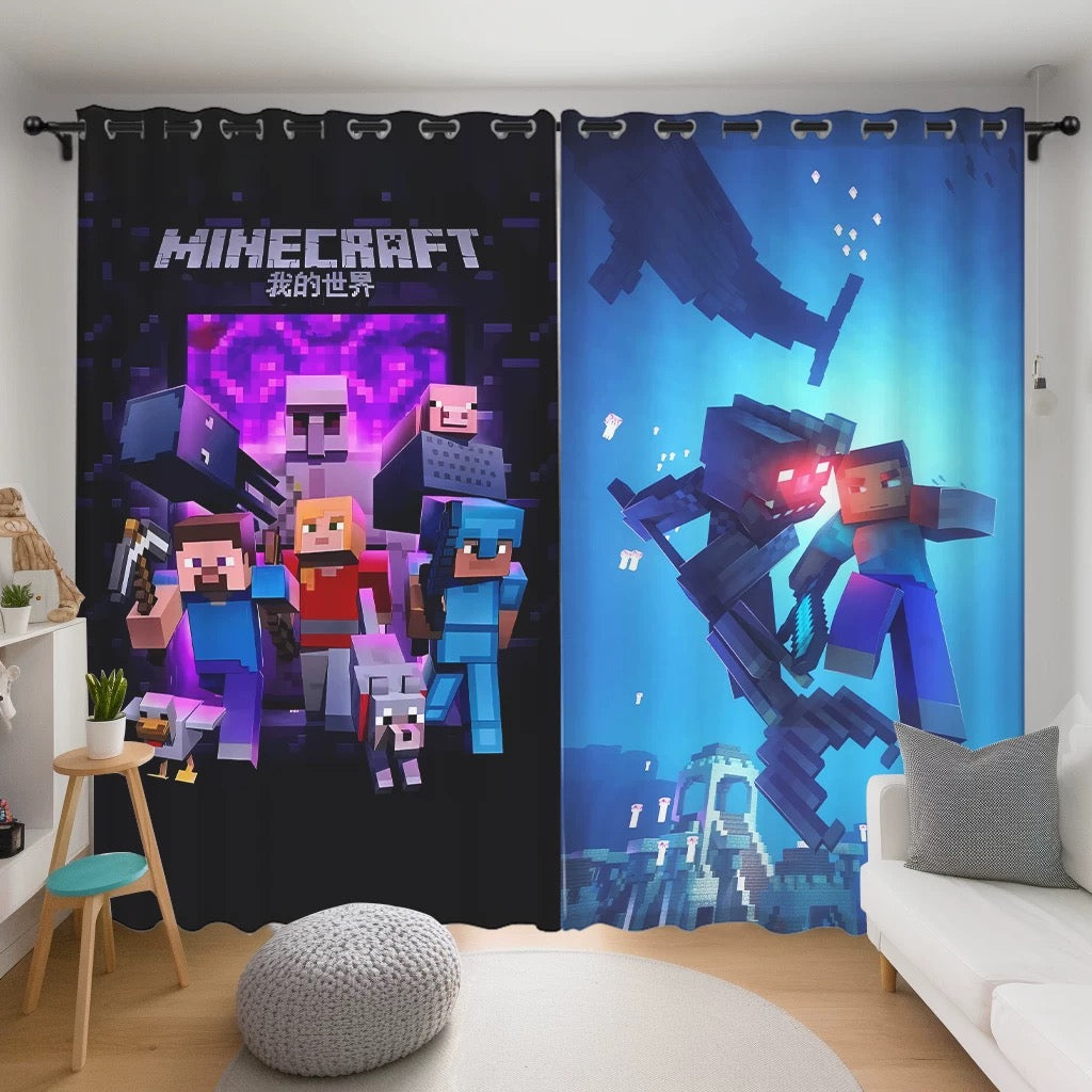 Minecraft Blackout Curtains Drapes for Window Treatment Set