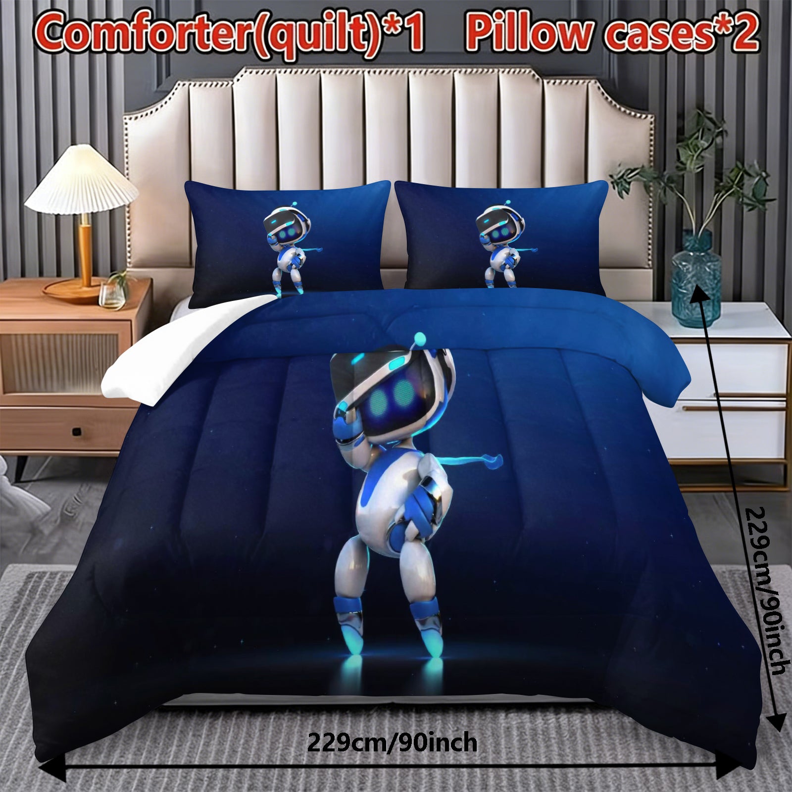 Astro Bot Comforter Pillowcase Sets Blanket All Season Reversible Quilted Duvet