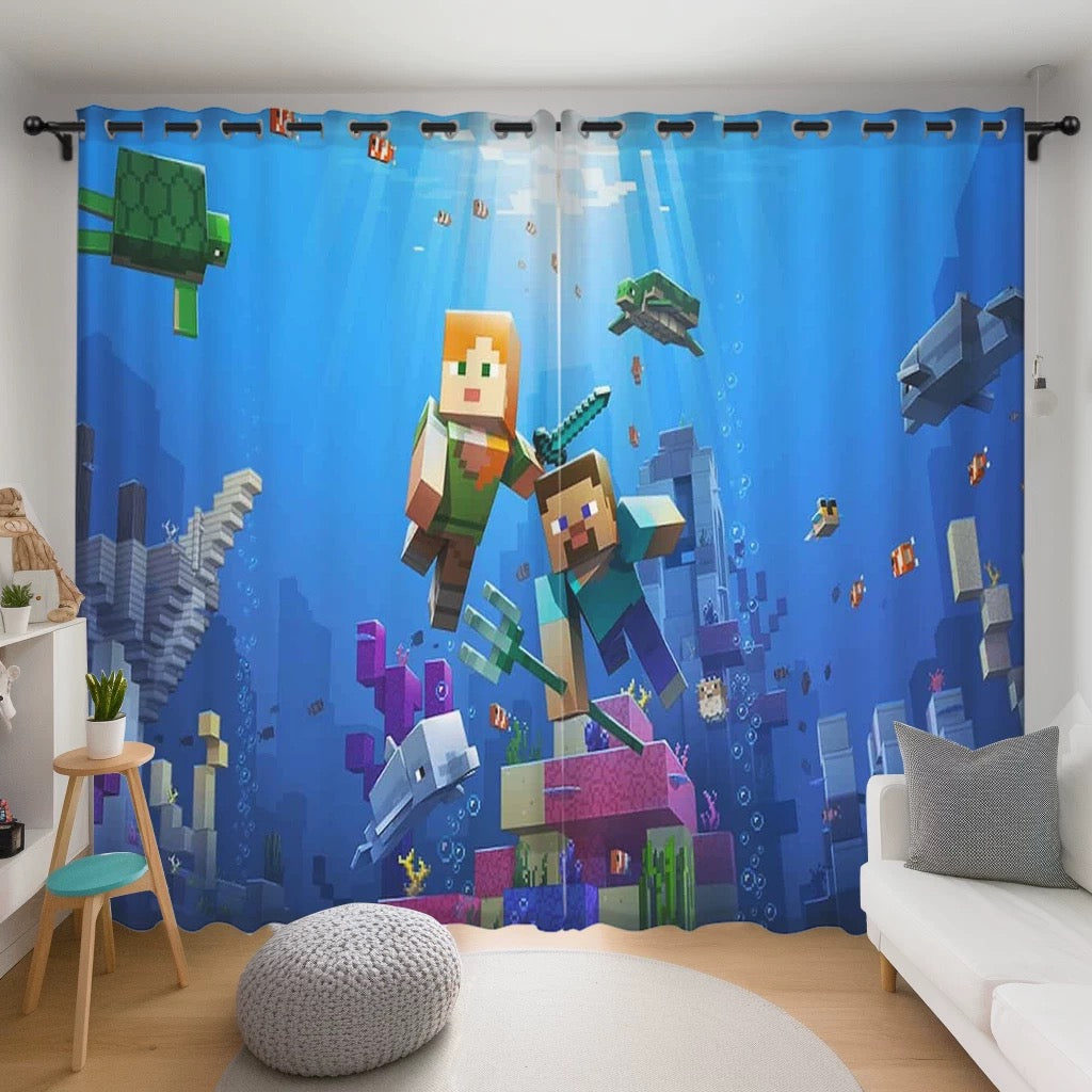Game Minecraft Blackout Curtains Drapes for Window Treatment Set