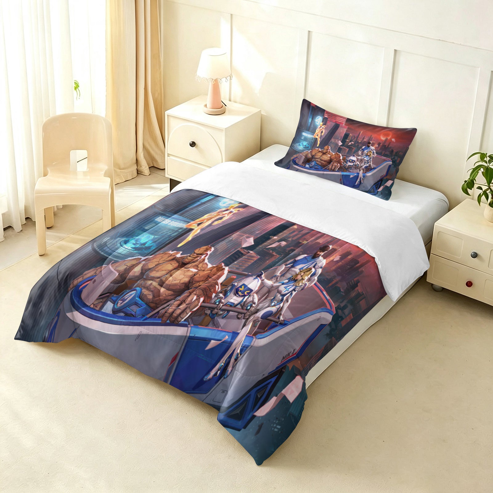 ‌Marvel Rivals Fantastic Four Comforter Pillowcase Sets Blanket All Season Reversible Quilted Duvet