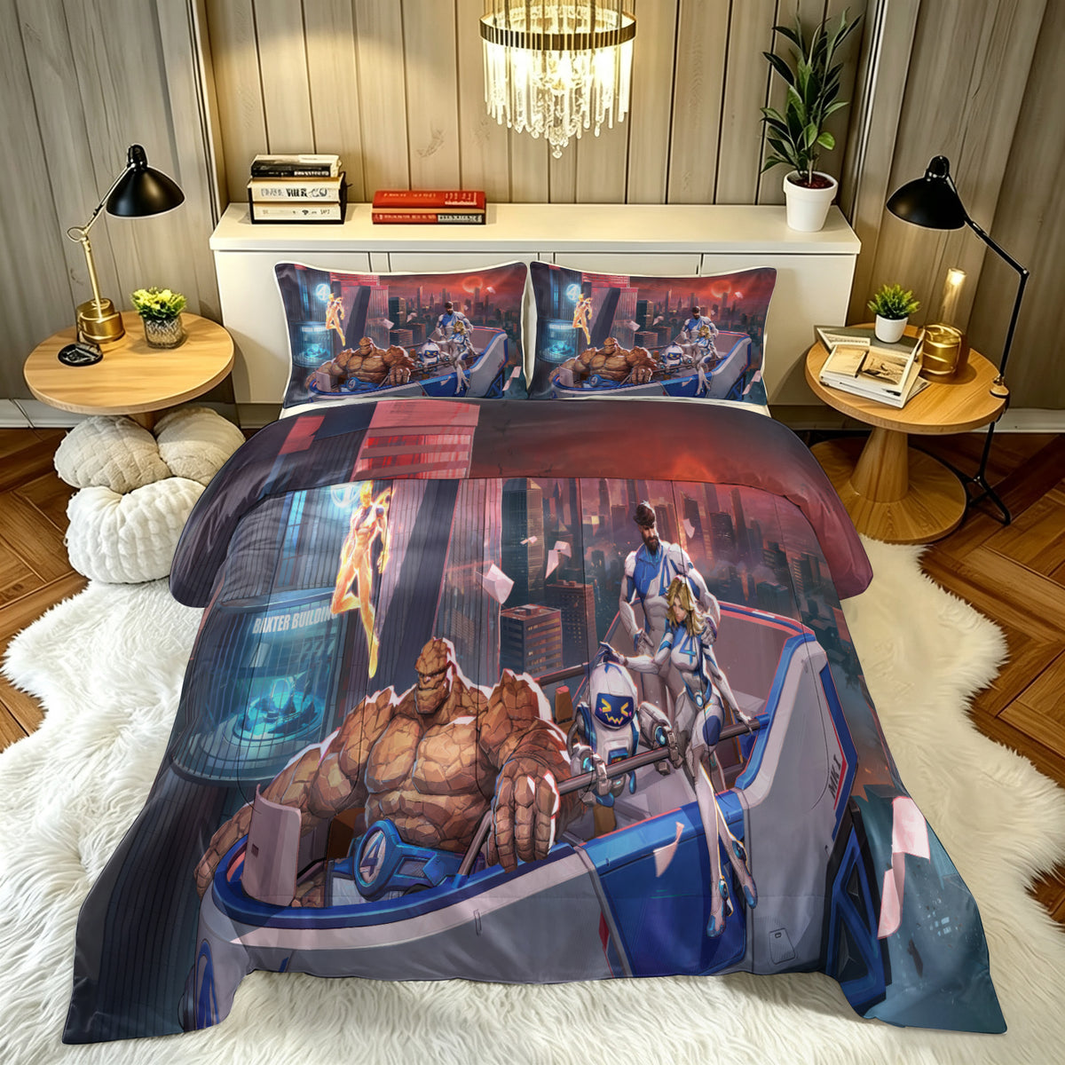 ‌Marvel Rivals Fantastic Four Comforter Pillowcase Sets Blanket All Season Reversible Quilted Duvet