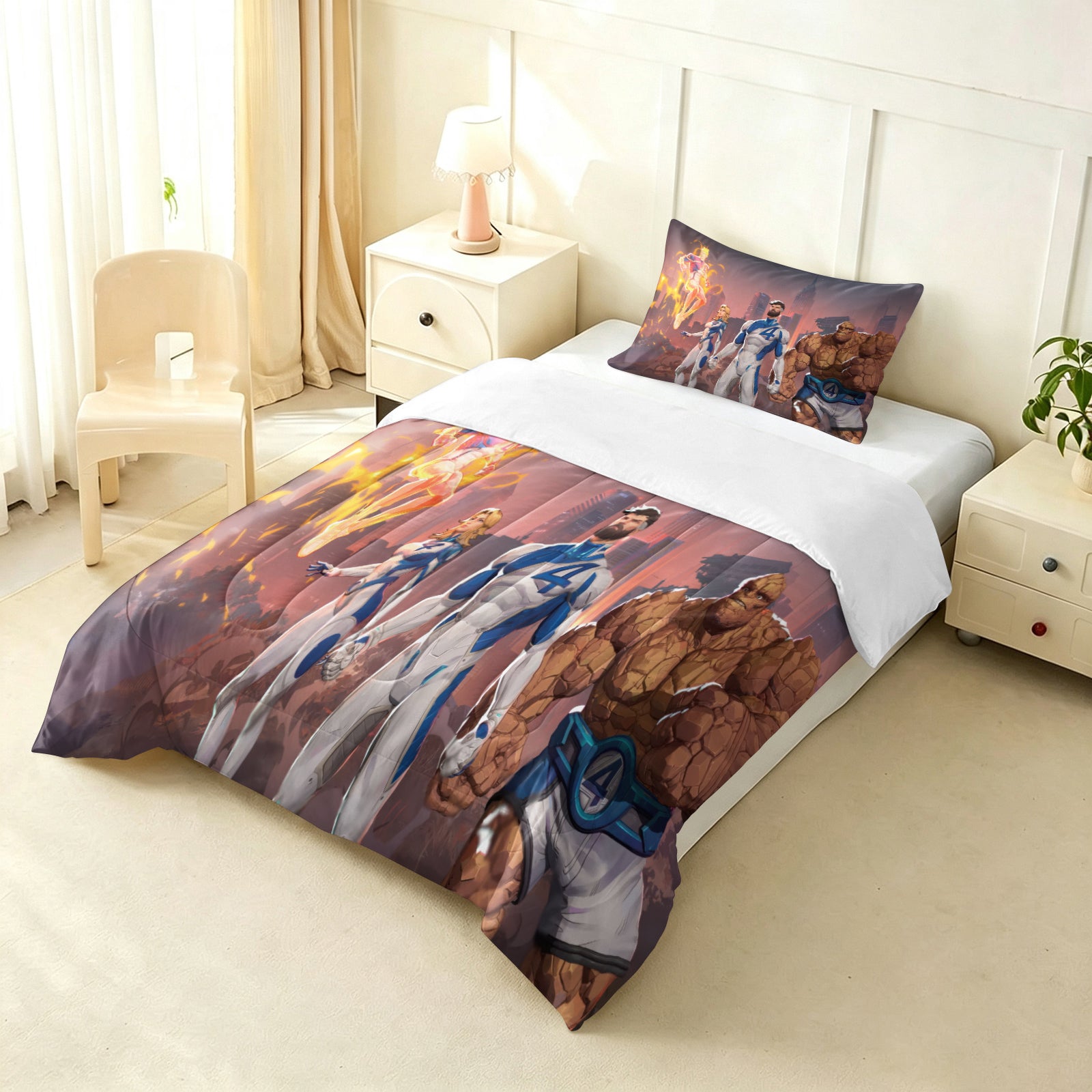 ‌Marvel Rivals Fantastic Four Comforter Pillowcase Sets Blanket All Season Reversible Quilted Duvet