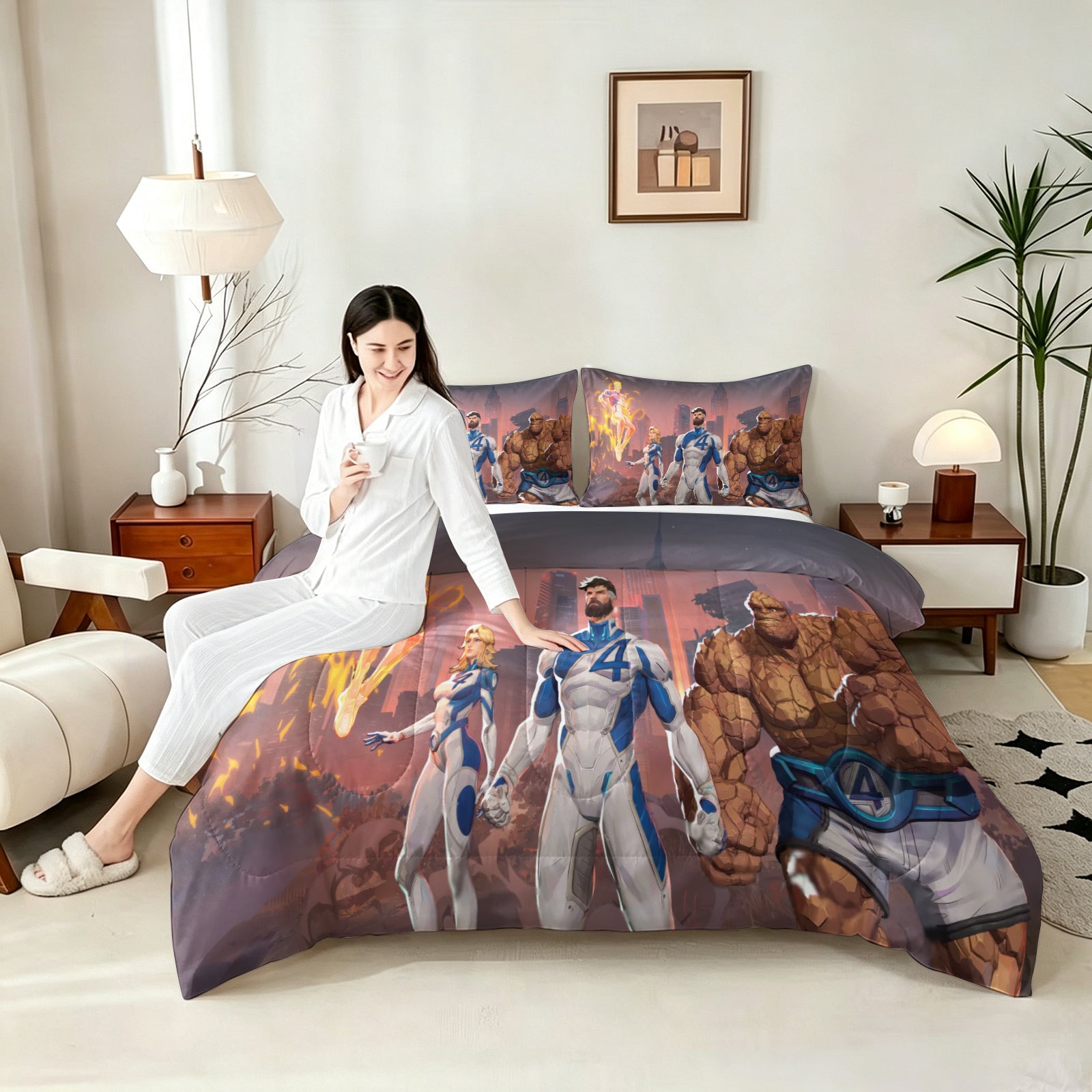 ‌Marvel Rivals Fantastic Four Comforter Pillowcase Sets Blanket All Season Reversible Quilted Duvet