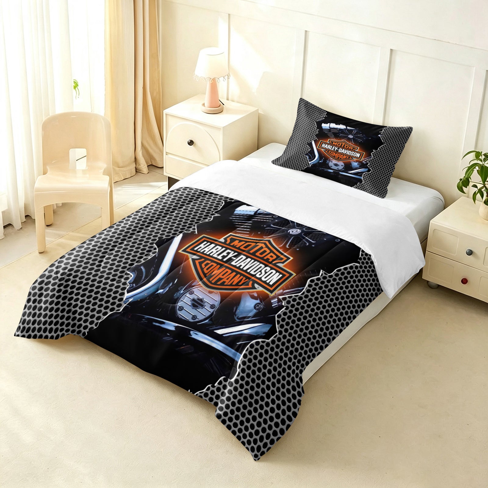Harley Davidson Motorcycle Comforter Pillowcase Sets Blanket All Season Reversible Quilted Duvet