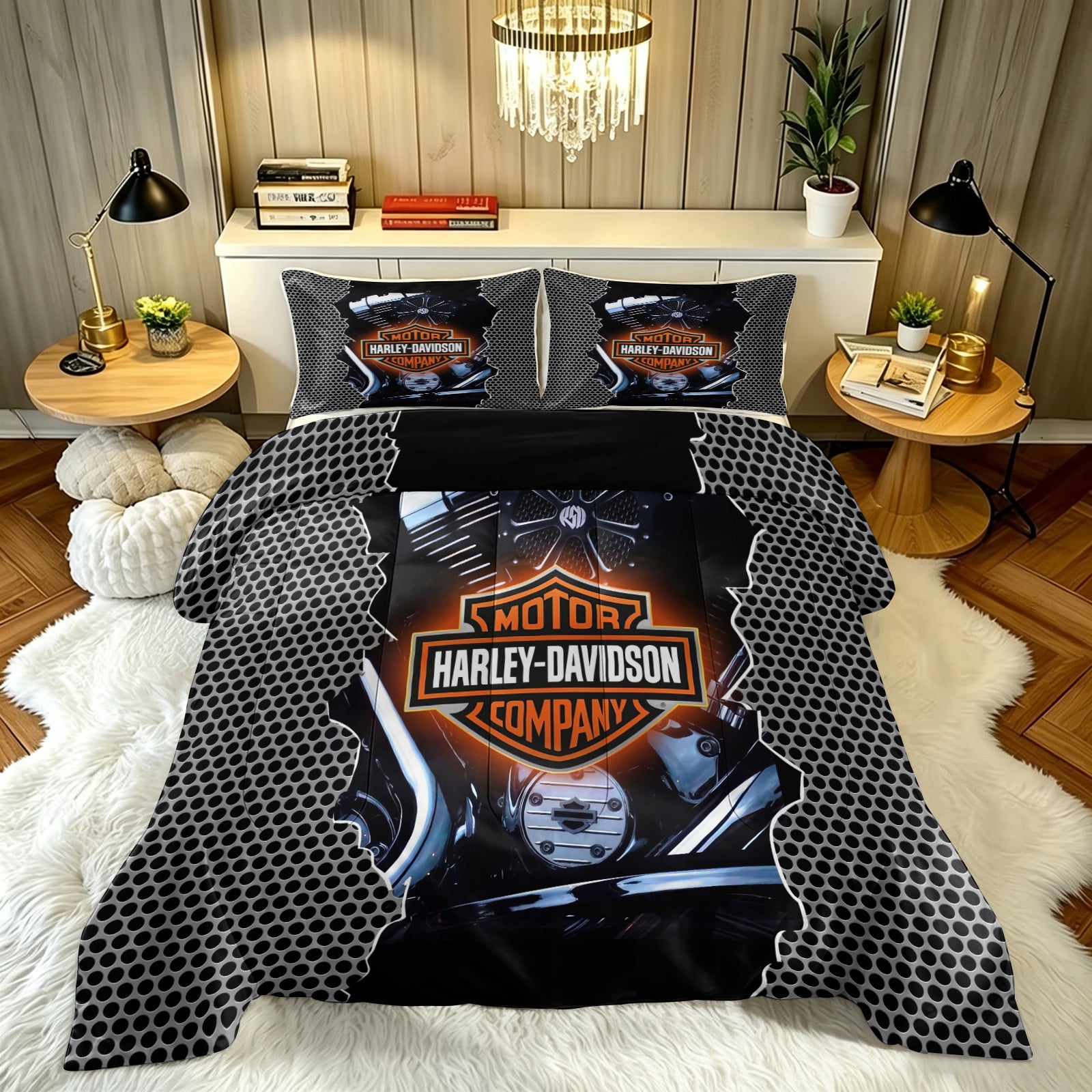 Harley Davidson Motorcycle Comforter Pillowcase Sets Blanket All Season Reversible Quilted Duvet