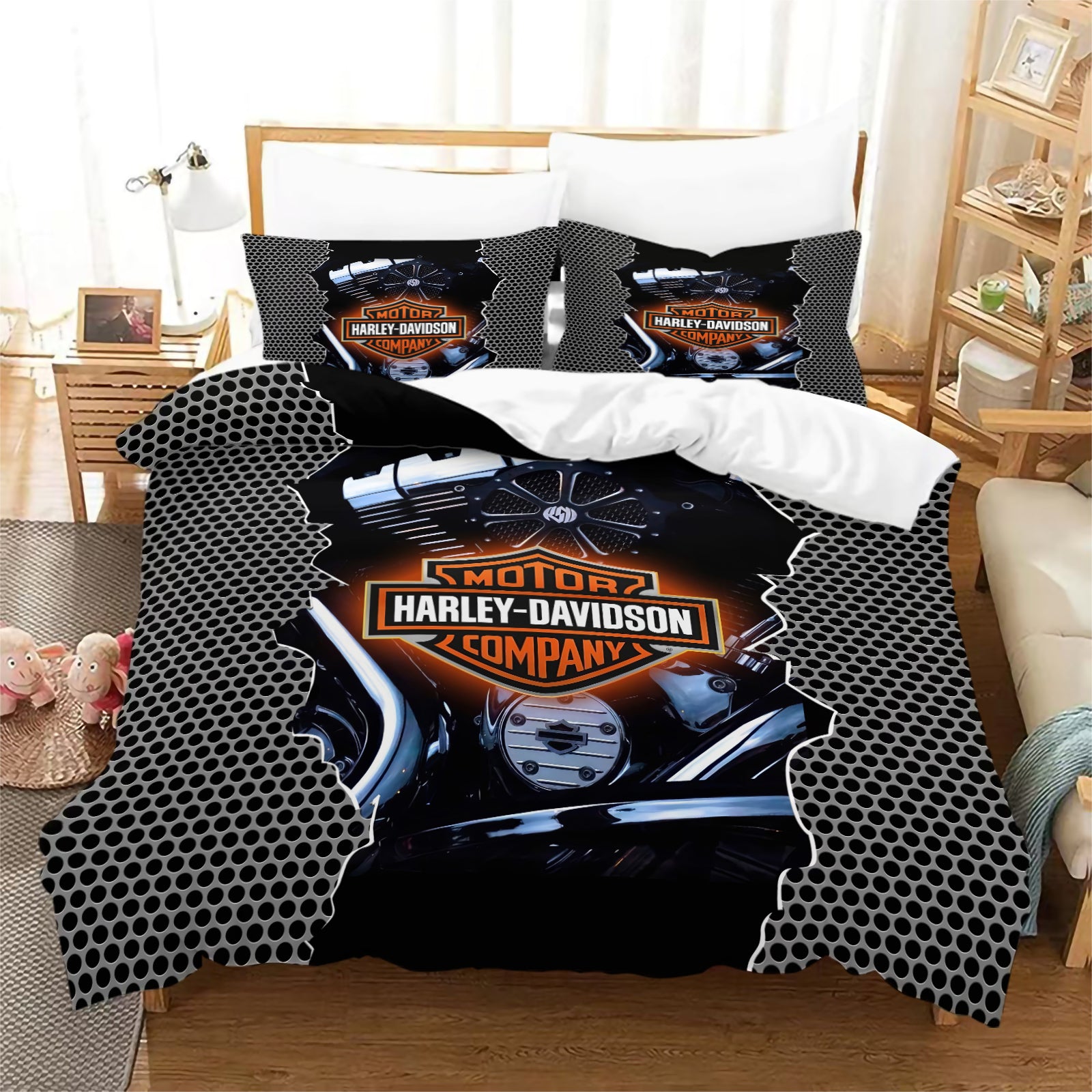 Harley Davidson Motorcycle Duvet Cover Quilt Case Pillowcase Bedding Set Without Filler