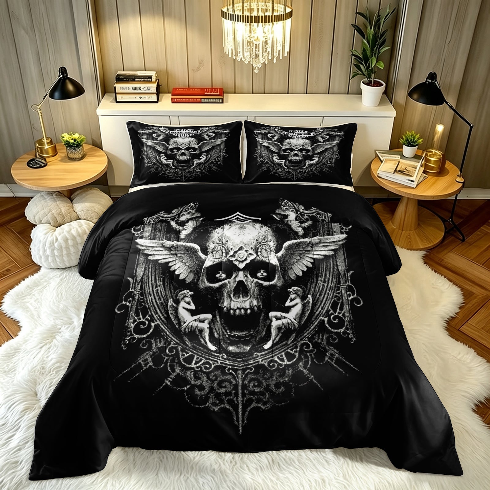Harley Davidson Motorcycle Comforter Pillowcase Sets Blanket All Season Reversible Quilted Duvet