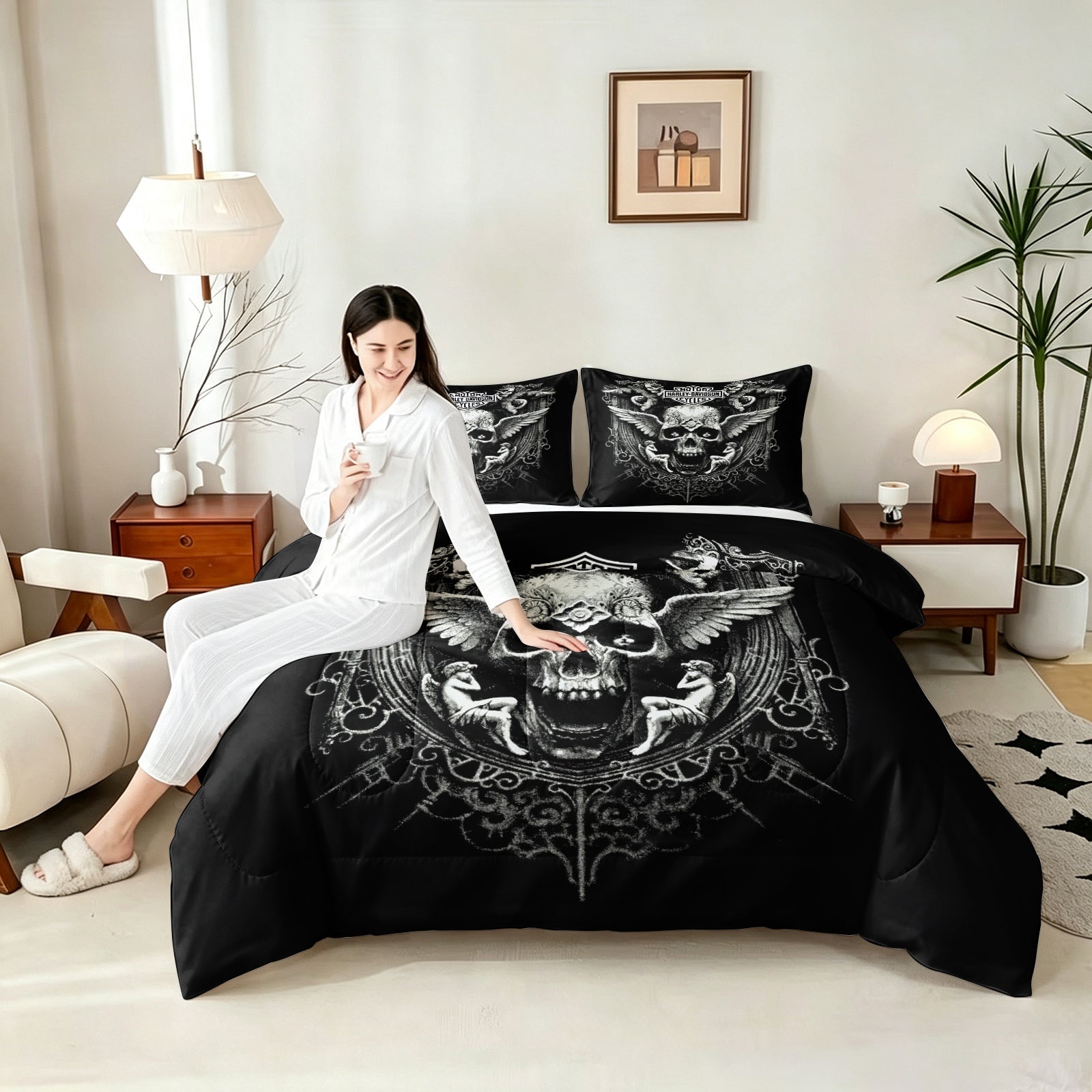 Harley Davidson Motorcycle Comforter Pillowcase Sets Blanket All Season Reversible Quilted Duvet