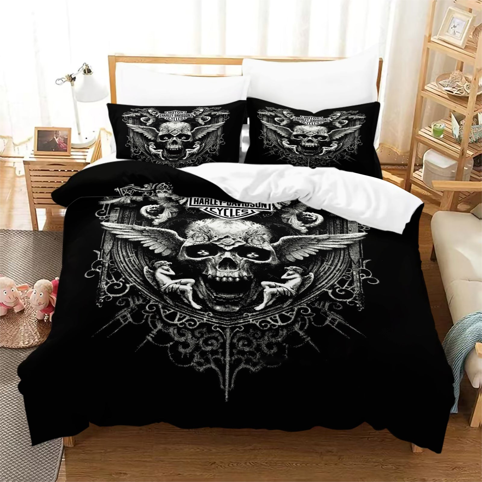 Harley Davidson Motorcycle Duvet Cover Quilt Case Pillowcase Bedding Set Without Filler