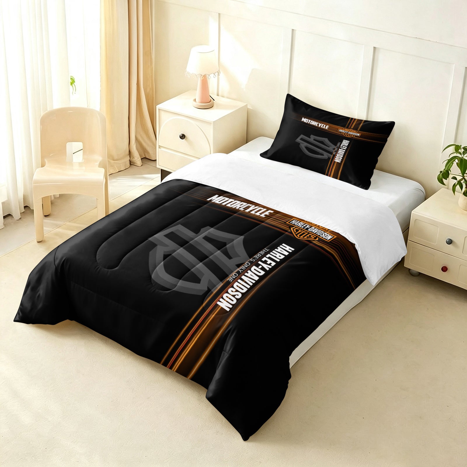 Harley Davidson Motorcycle Comforter Pillowcase Sets Blanket All Season Reversible Quilted Duvet