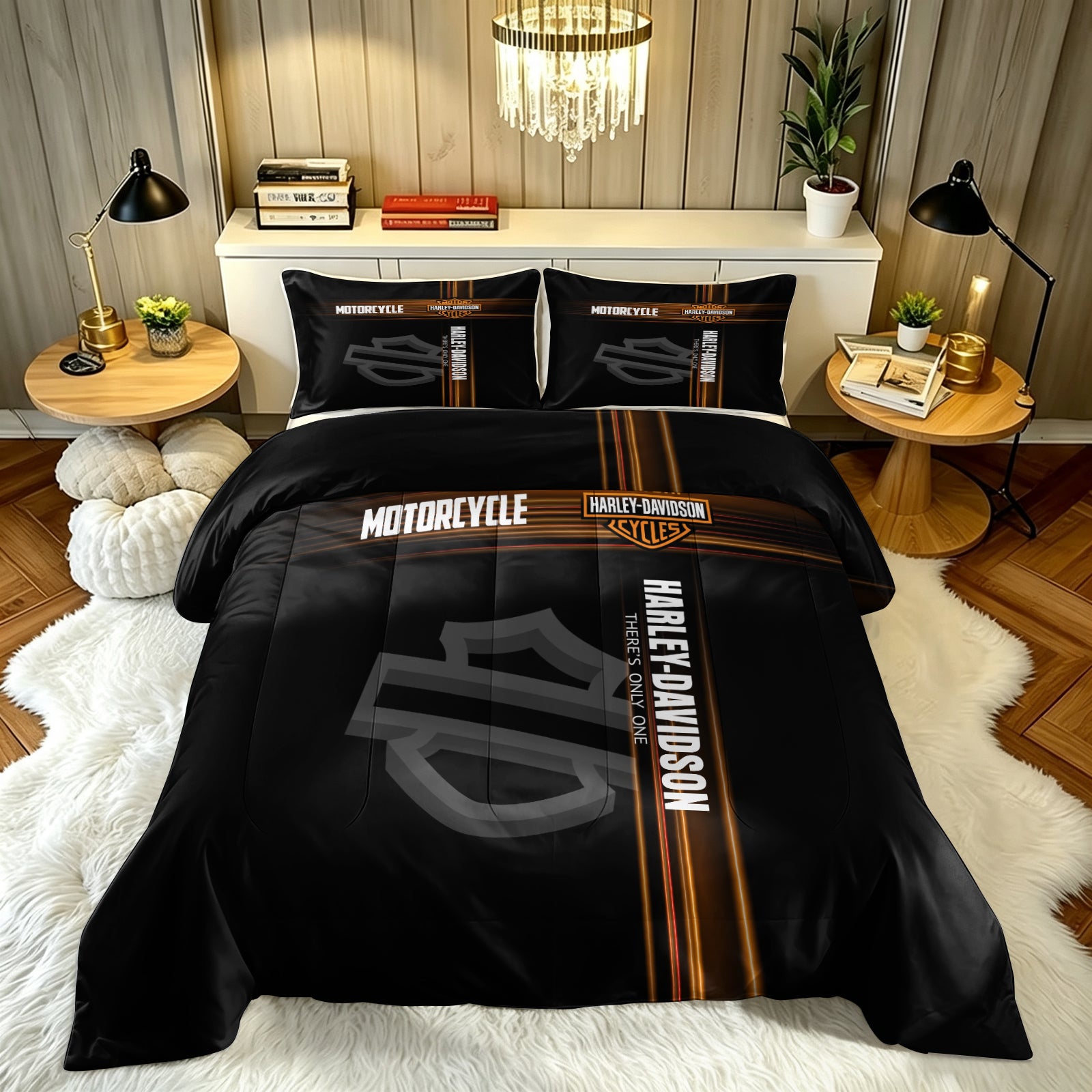 Harley Davidson Motorcycle Comforter Pillowcase Sets Blanket All Season Reversible Quilted Duvet