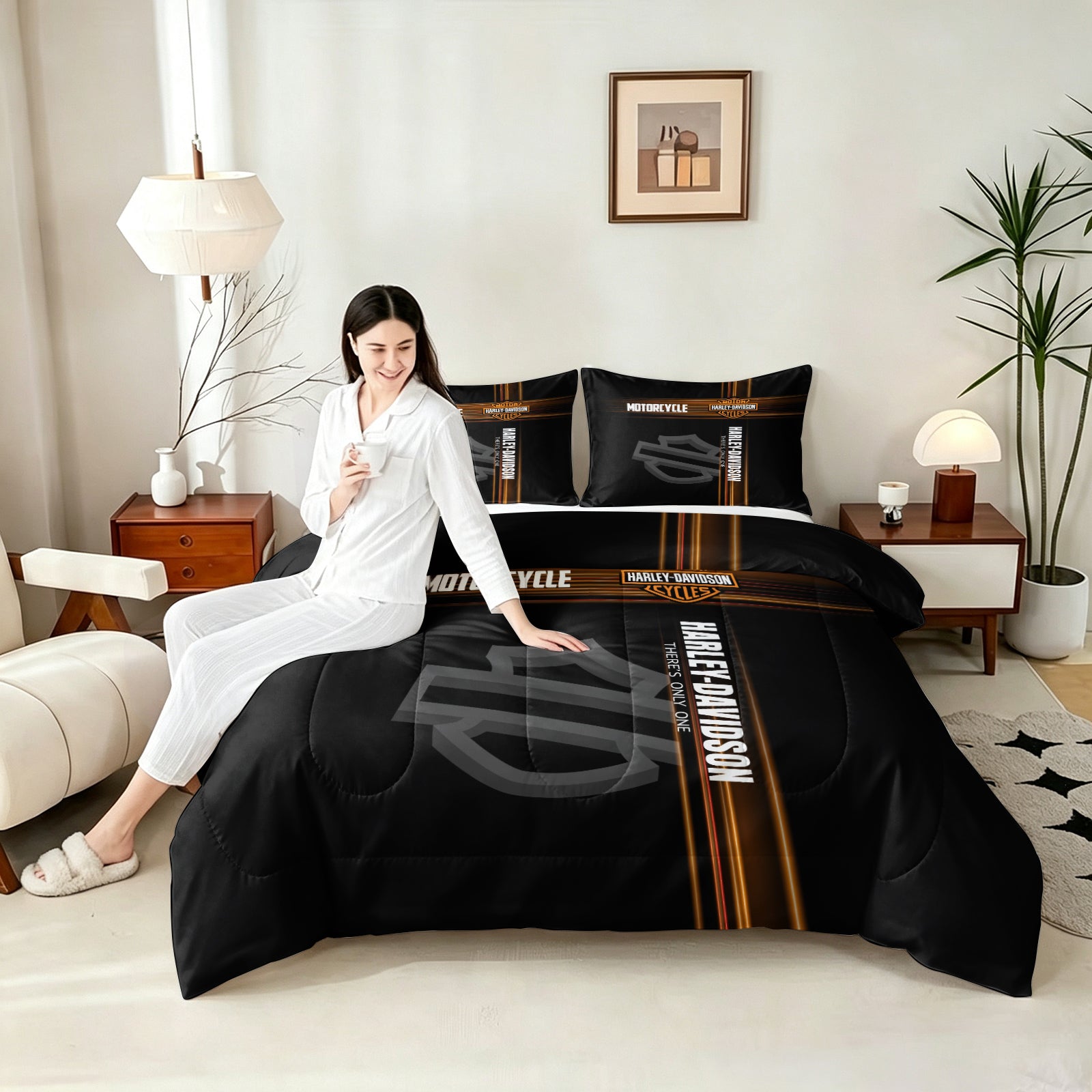 Harley Davidson Motorcycle Comforter Pillowcase Sets Blanket All Season Reversible Quilted Duvet