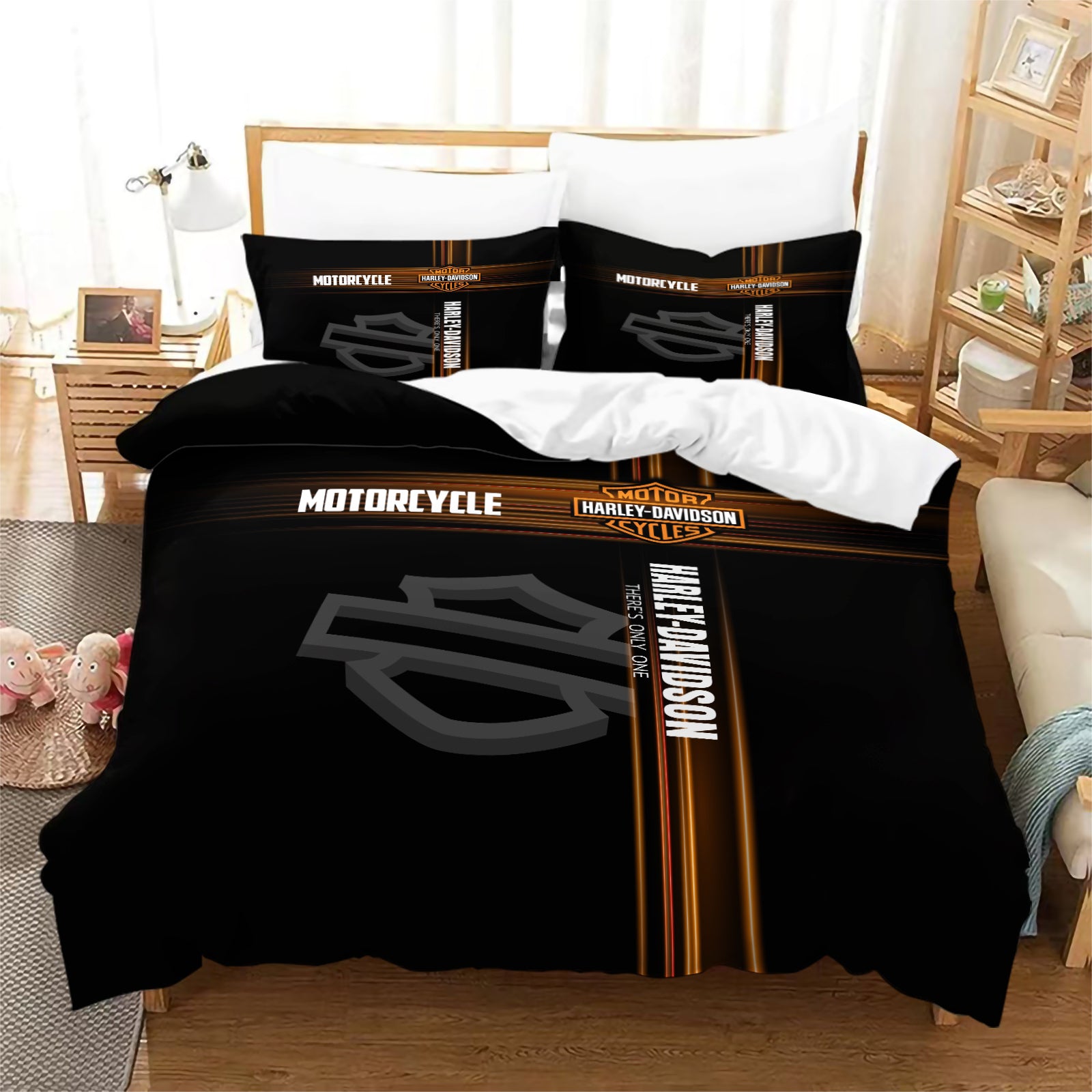 Harley Davidson Motorcycle Duvet Cover Quilt Case Pillowcase Bedding Set Without Filler