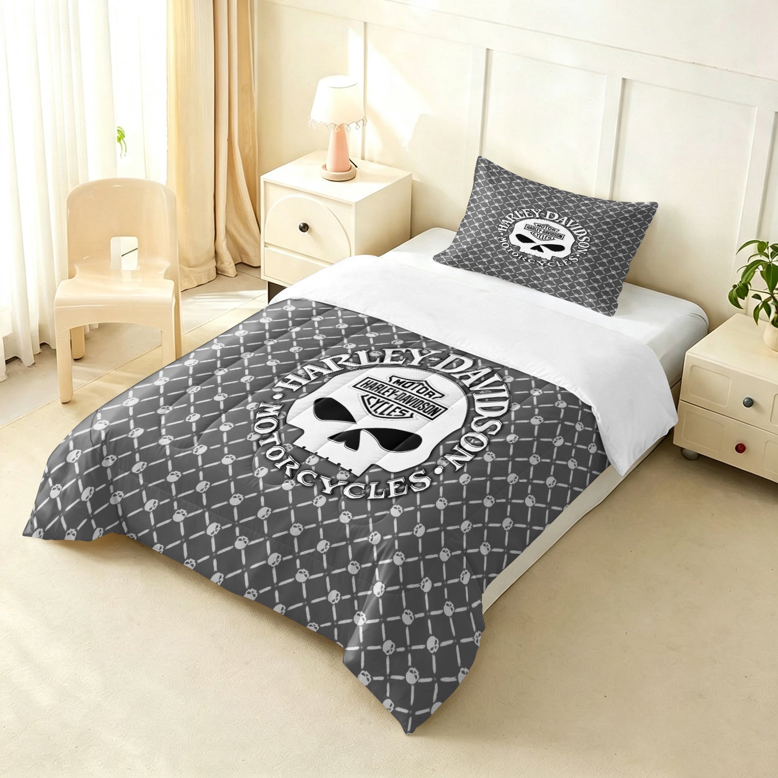 Harley Davidson Motorcycle Comforter Pillowcase Sets Blanket All Season Reversible Quilted Duvet