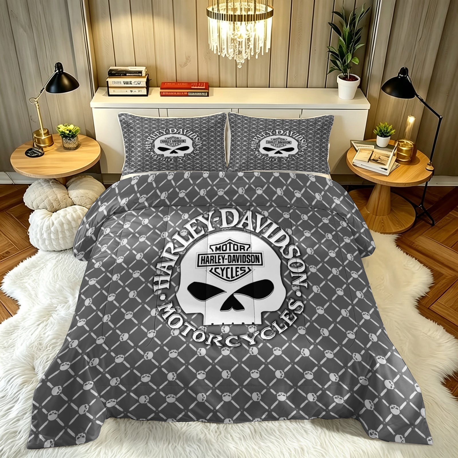 Harley Davidson Motorcycle Comforter Pillowcase Sets Blanket All Season Reversible Quilted Duvet