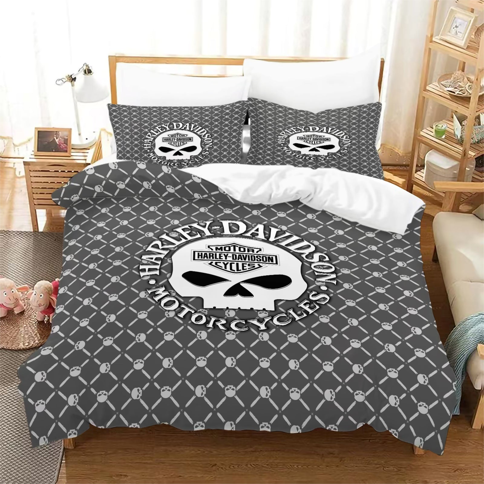 Harley Davidson Motorcycle Duvet Cover Quilt Case Pillowcase Bedding Set Without Filler