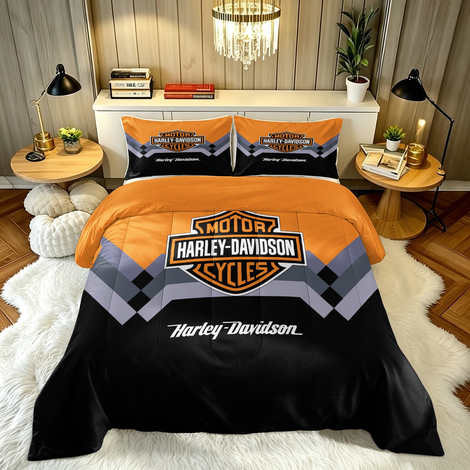 Harley Davidson Motorcycle Comforter Pillowcase Sets Blanket All Season Reversible Quilted Duvet