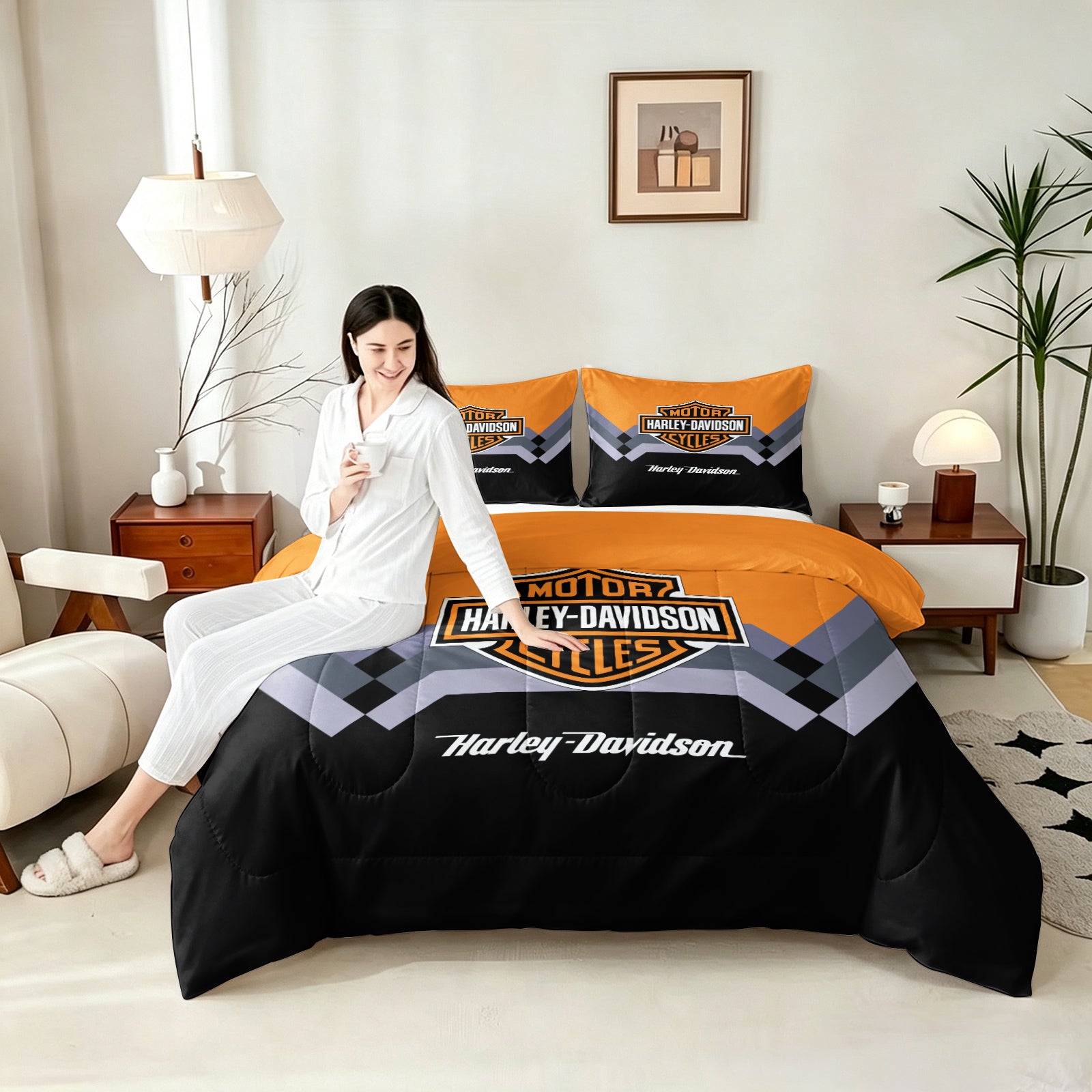 Harley Davidson Motorcycle Comforter Pillowcase Sets Blanket All Season Reversible Quilted Duvet